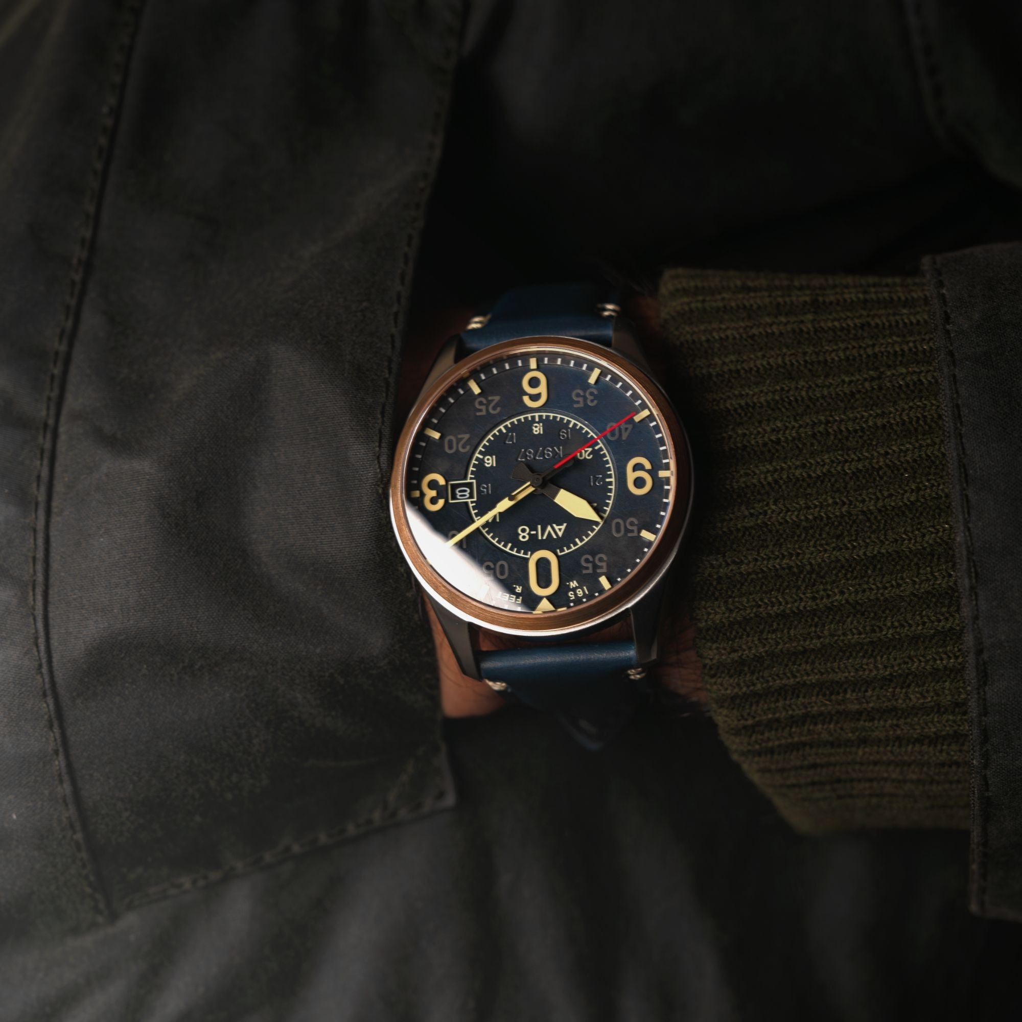AVI-8 AVI-8 Spitfire Smith Automatic Distressed Blue Men's Watch AV-4090-05