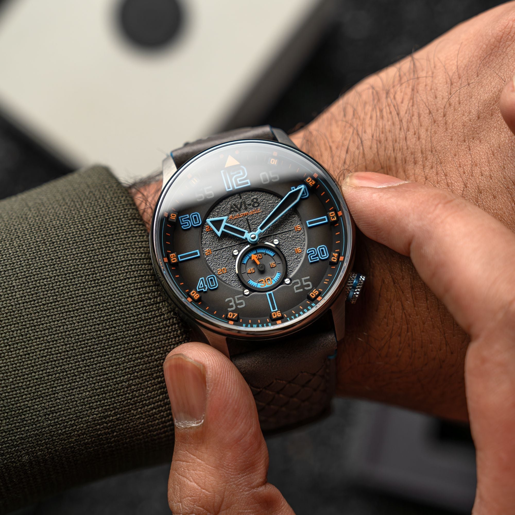 AVI-8 AVI-8 Hawker Typhoon Baldwin Automatic Iron Blue Men's Watch AV-4119-03