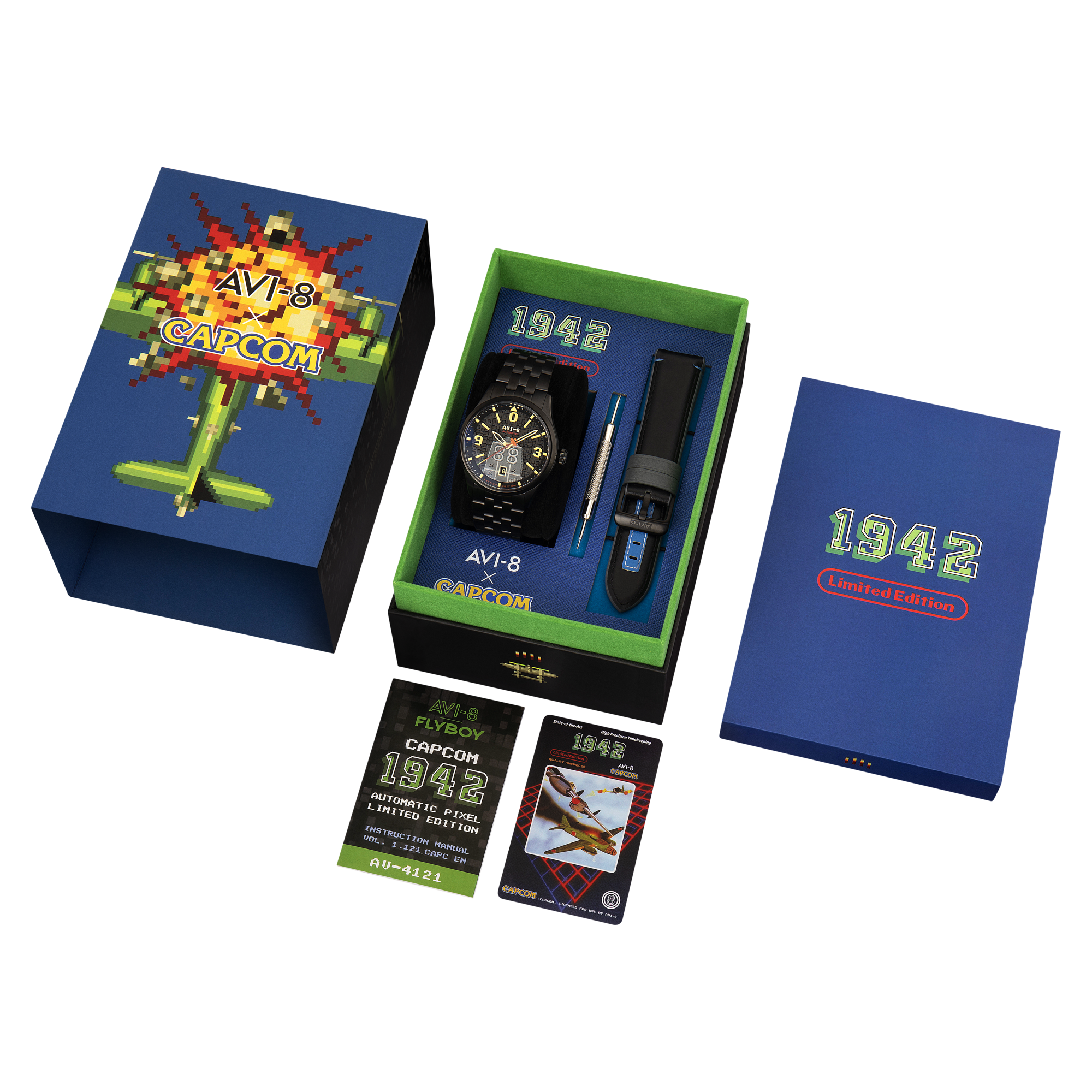 AVI-8 AVI-8 Flyboy Capcom 1942 Automatic Pixel Limited Edition Midnight Ace Men's Watch AV-4121-33