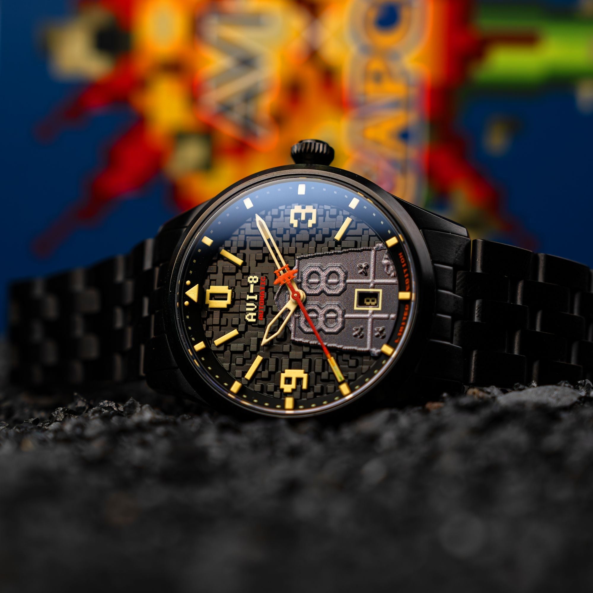 AVI-8 AVI-8 Flyboy Capcom 1942 Automatic Pixel Limited Edition Midnight Ace Men's Watch AV-4121-33