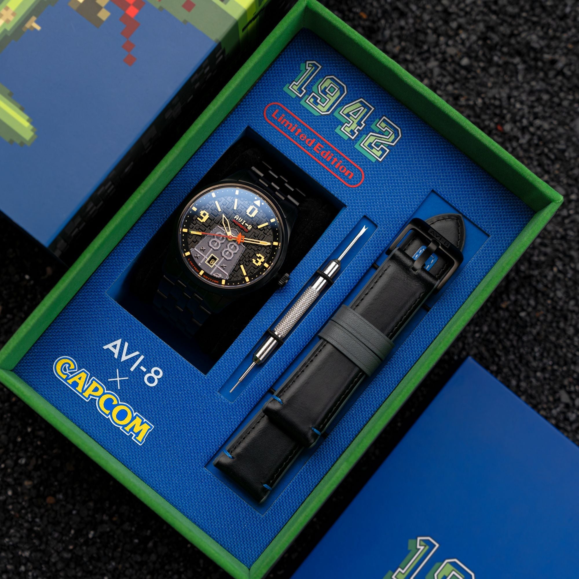 AVI-8 AVI-8 Flyboy Capcom 1942 Automatic Pixel Limited Edition Midnight Ace Men's Watch AV-4121-33