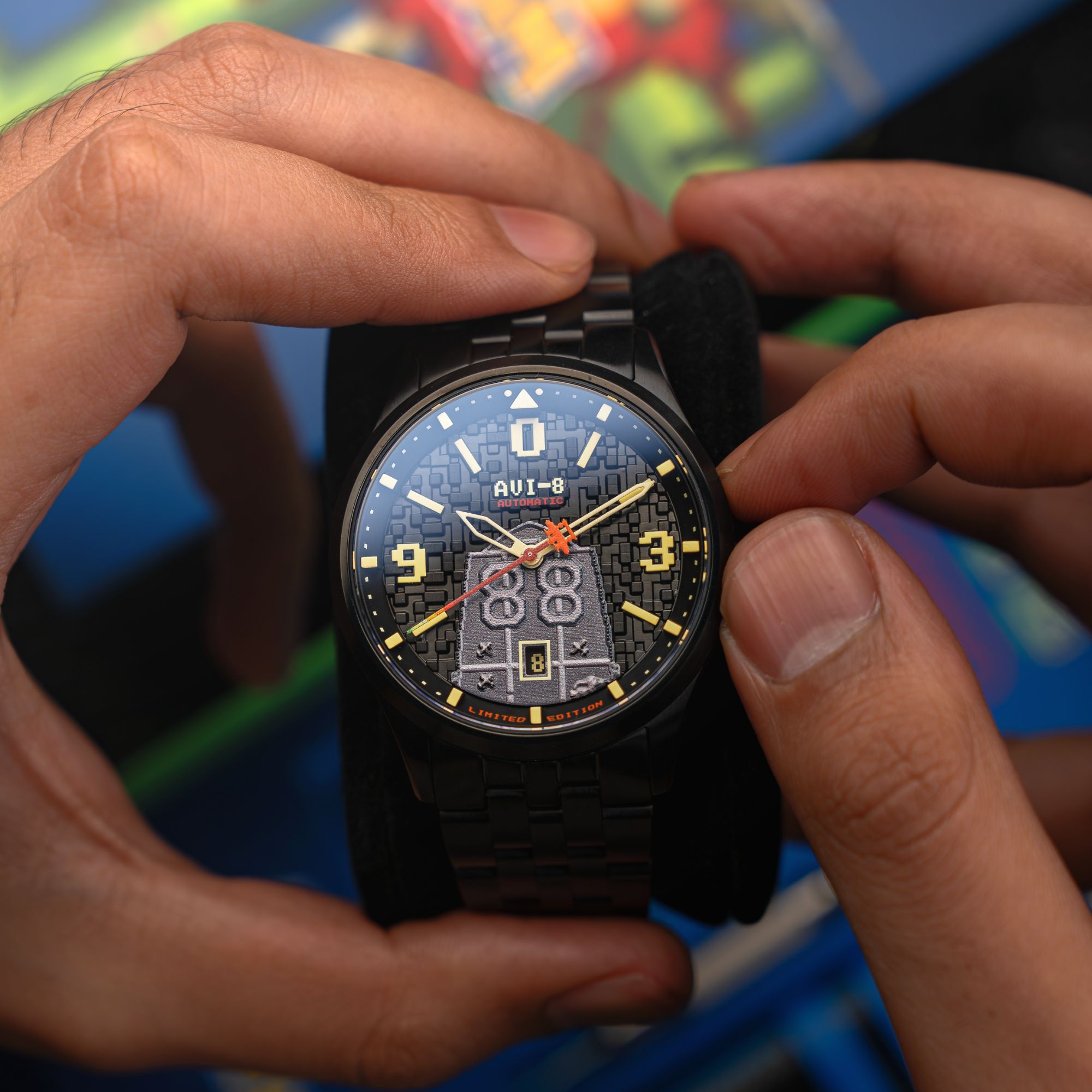 AVI-8 AVI-8 Flyboy Capcom 1942 Automatic Pixel Limited Edition Midnight Ace Men's Watch AV-4121-33