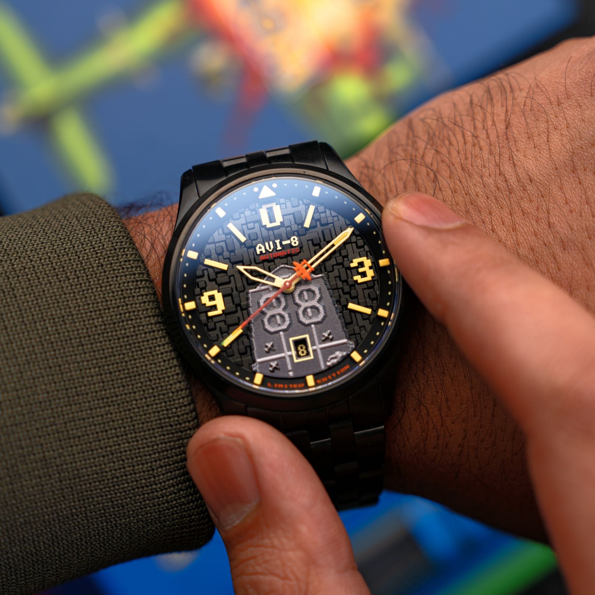 AVI-8 AVI-8 Flyboy Capcom 1942 Automatic Pixel Limited Edition Midnight Ace Men's Watch AV-4121-33