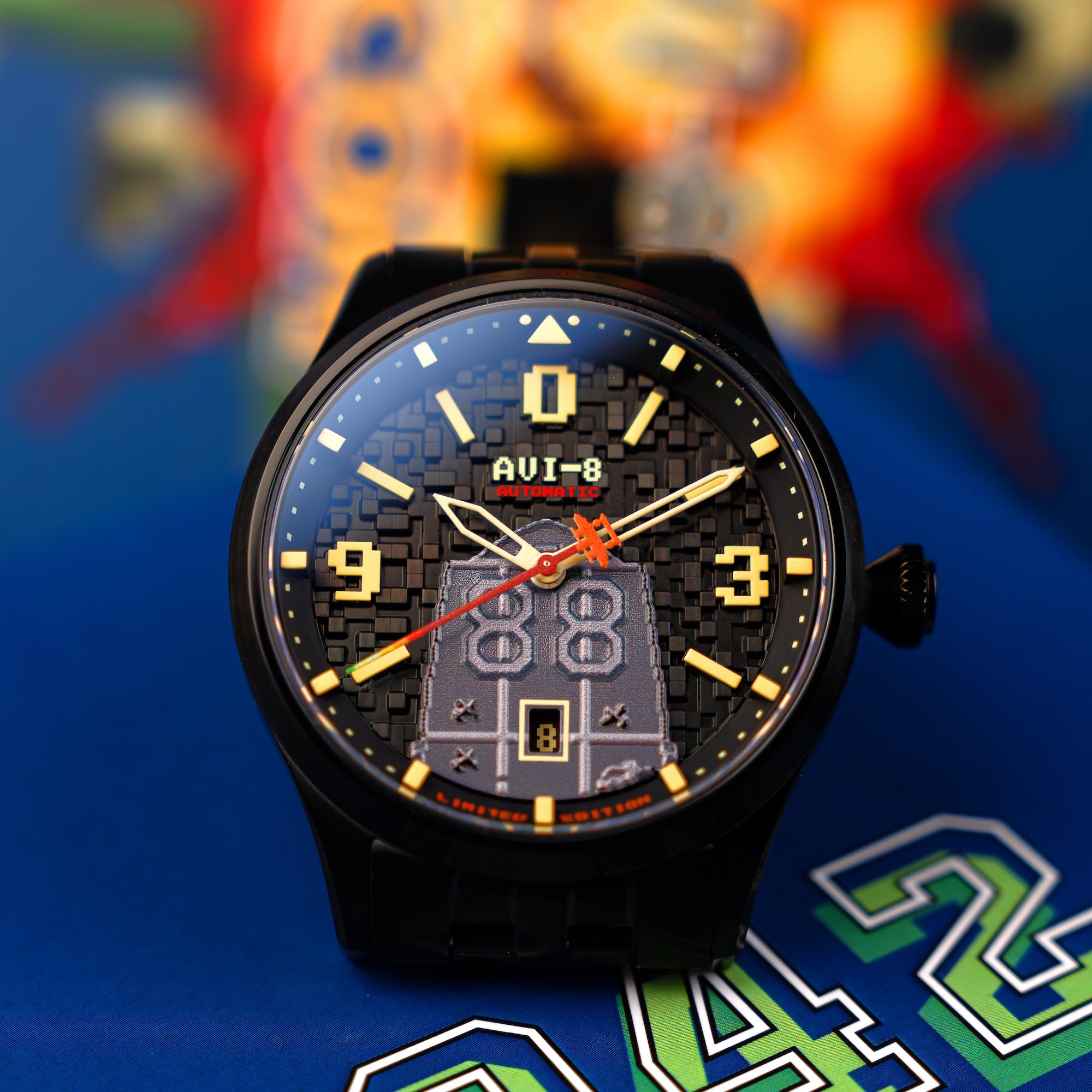 AVI-8 AVI-8 Flyboy Capcom 1942 Automatic Pixel Limited Edition Midnight Ace Men's Watch AV-4121-33