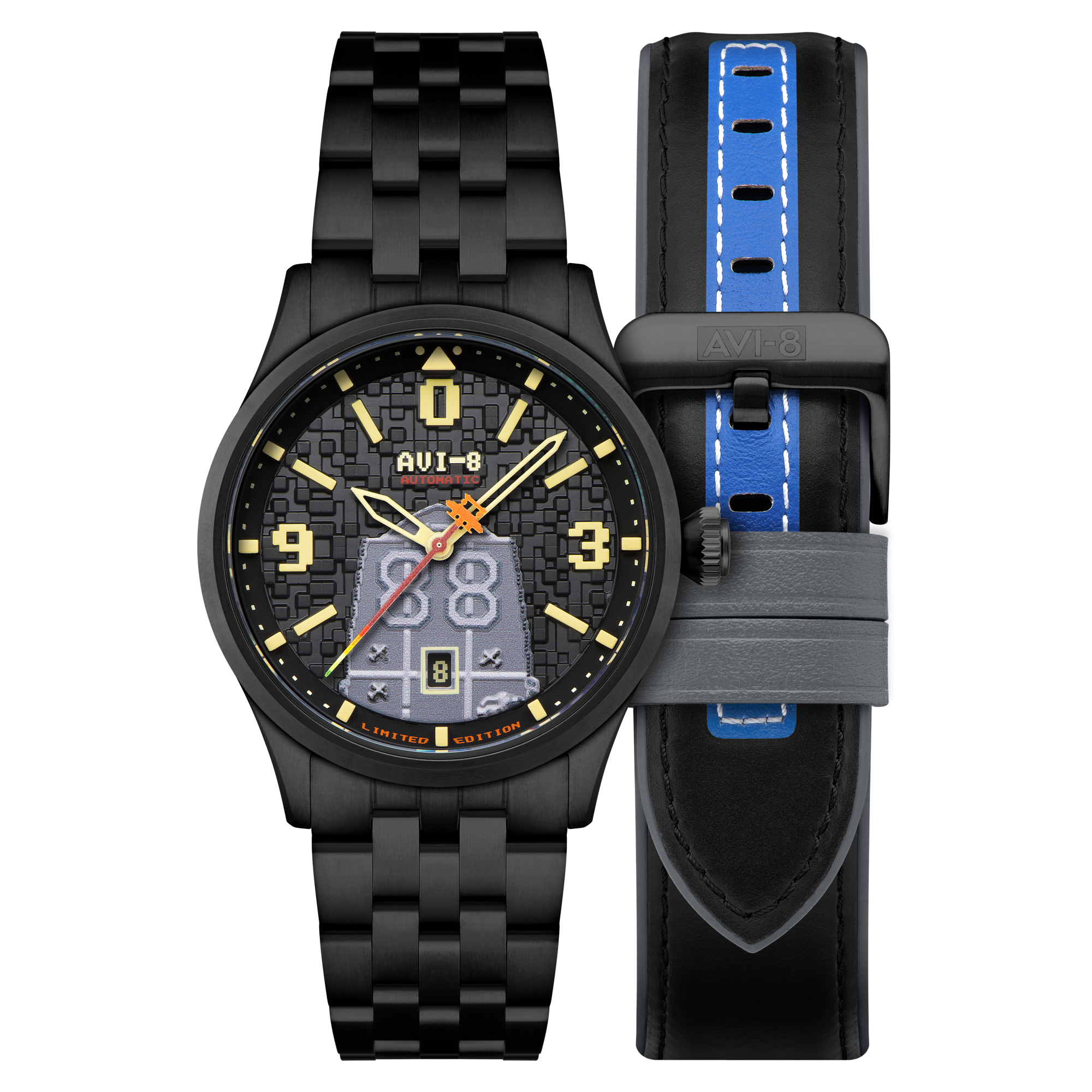 AVI-8 AVI-8 Flyboy Capcom 1942 Automatic Pixel Limited Edition Midnight Ace Men's Watch AV-4121-33