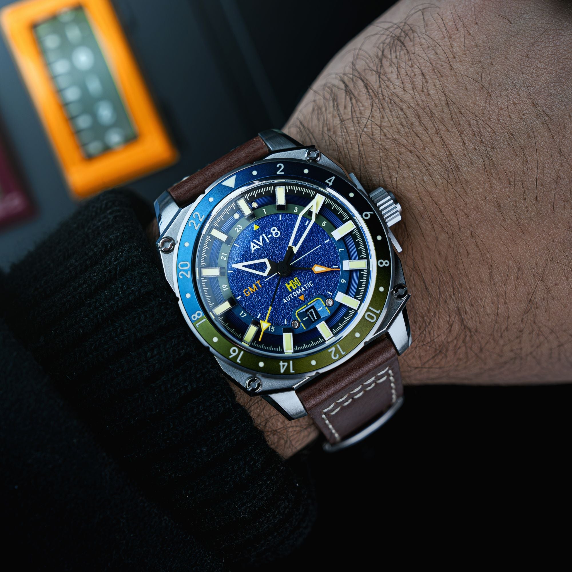 AVI-8 AVI-8 Hawker Hunter Atlas Gmt Automatic Earth Blue Men's Watch AV-4122-02