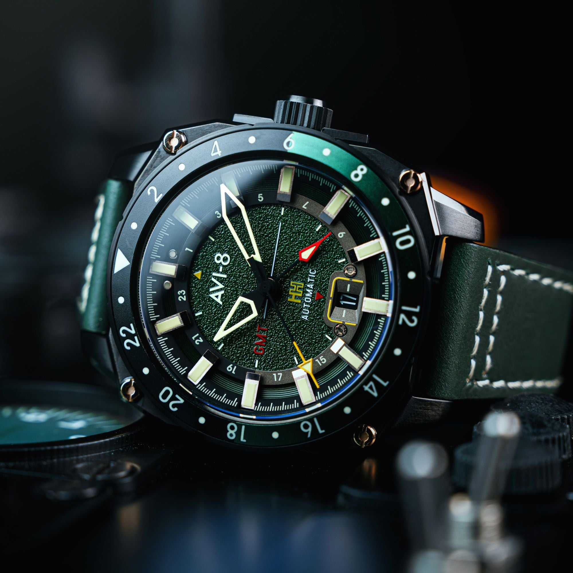 AVI-8 AVI-8 Hawker Hunter Atlas Gmt Automatic Amazon Green Men's Watch AV-4122-03