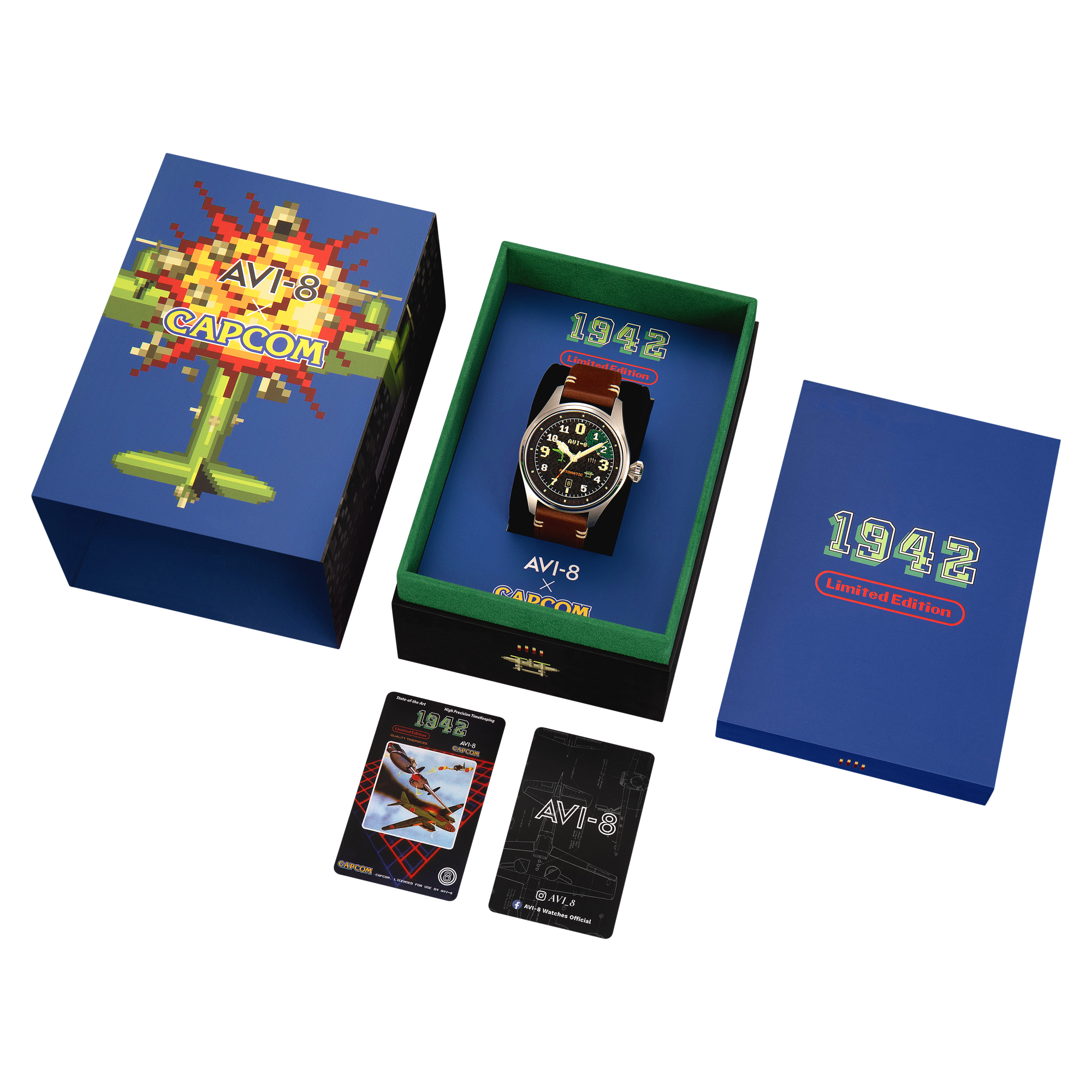 AVI-8 AVI-8 Hawker Hurricane Clowes Automatic Capcom 1942 Pixel Limited Edition Onyx Ace Men's Watch AV-4126-01
