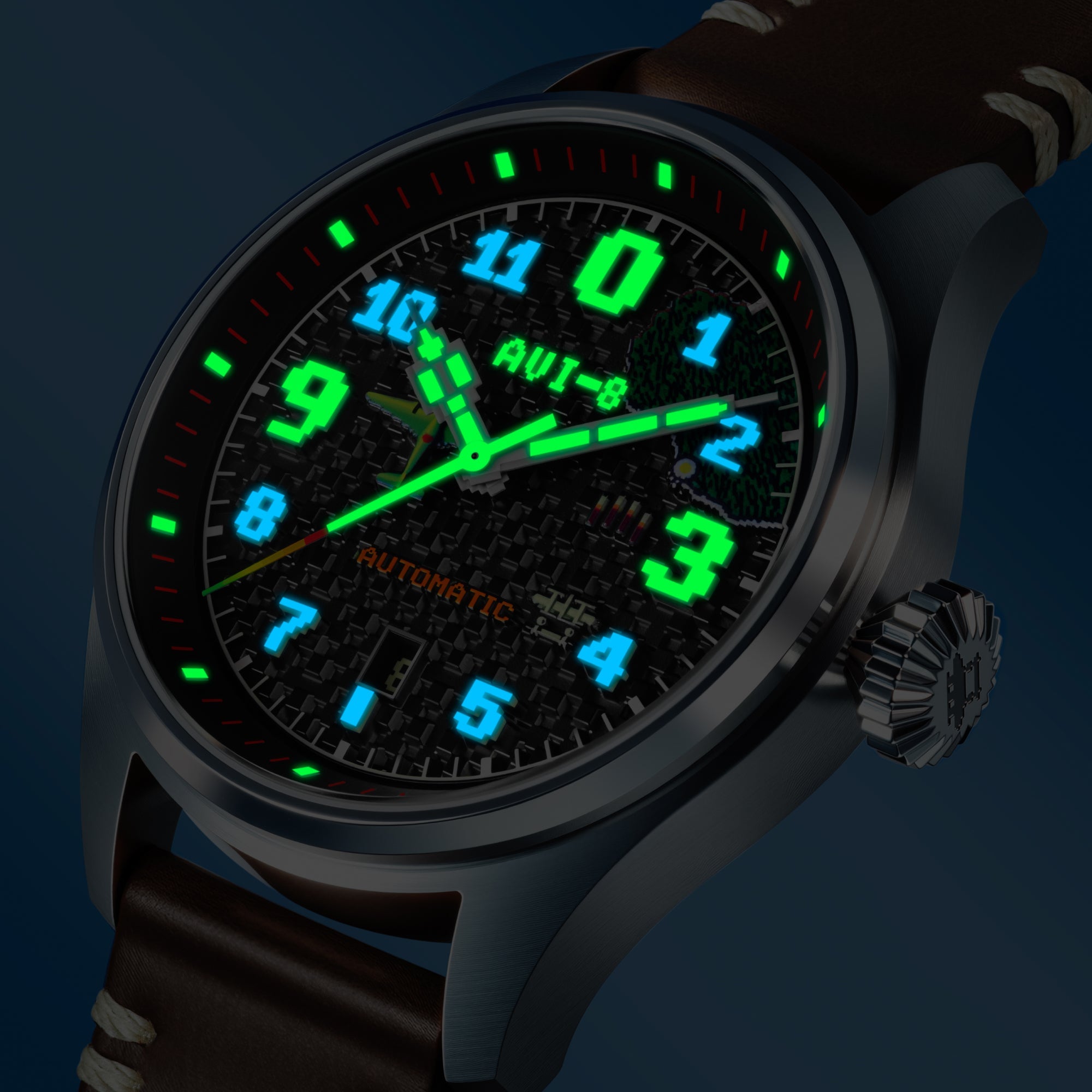 AVI-8 AVI-8 Hawker Hurricane Clowes Automatic Capcom 1942 Pixel Limited Edition Onyx Ace Men's Watch AV-4126-01