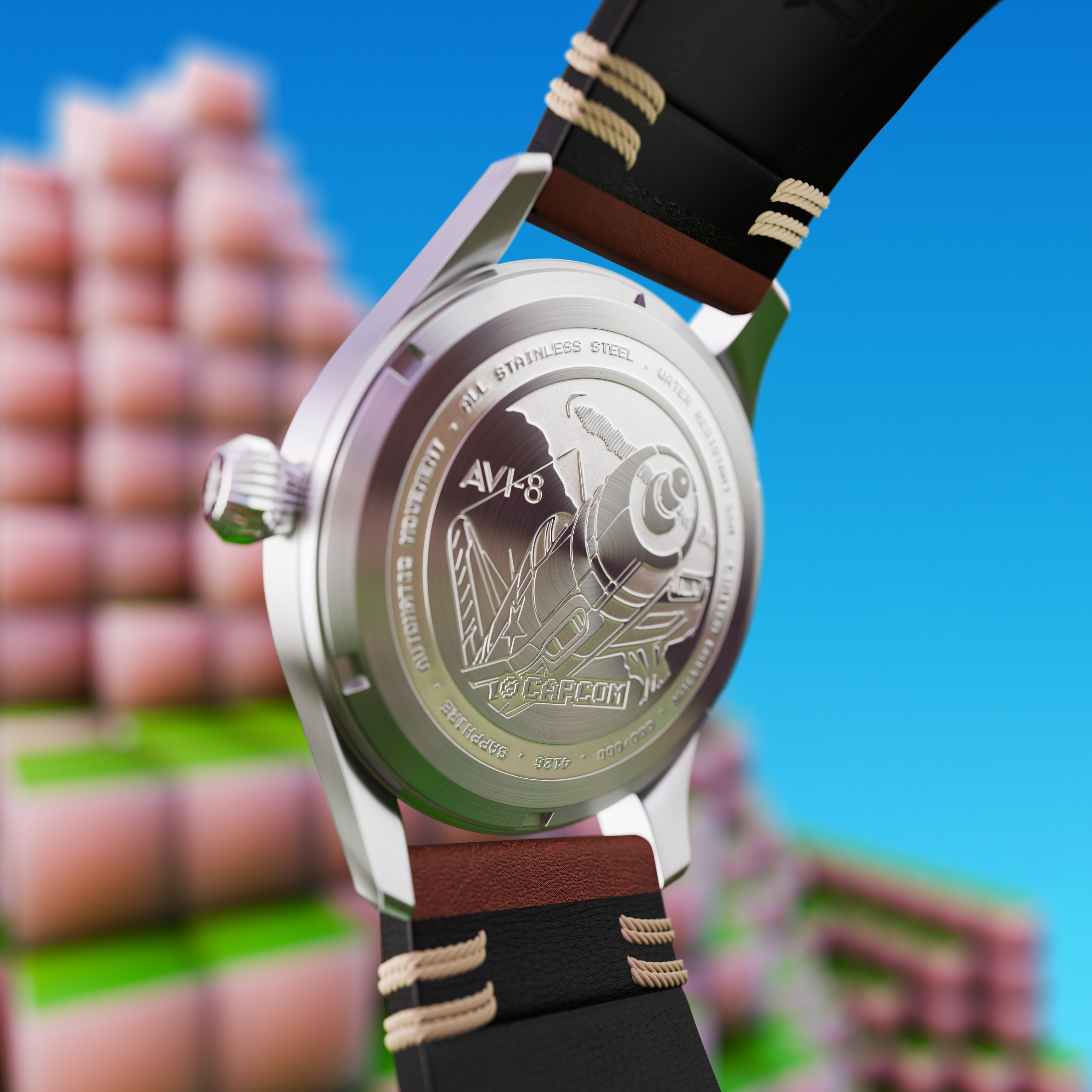 AVI-8 AVI-8 Hawker Hurricane Clowes Automatic Capcom 1942 Pixel Limited Edition Onyx Ace Men's Watch AV-4126-01