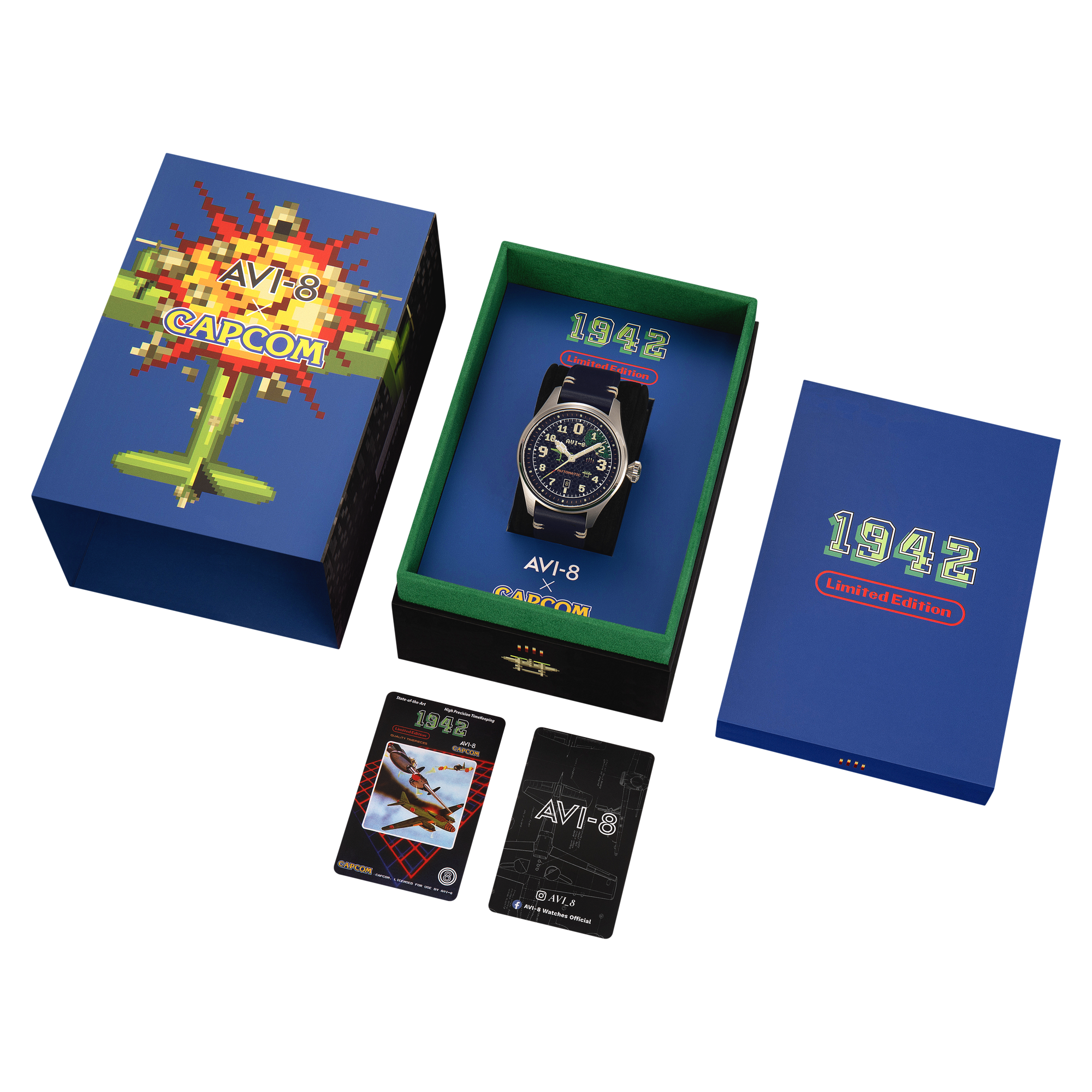 AVI-8 AVI-8 Hawker Hurricane Clowes Automatic Capcom 1942 Pixel Limited Edition Azure Ace Men's Watch AV-4126-02