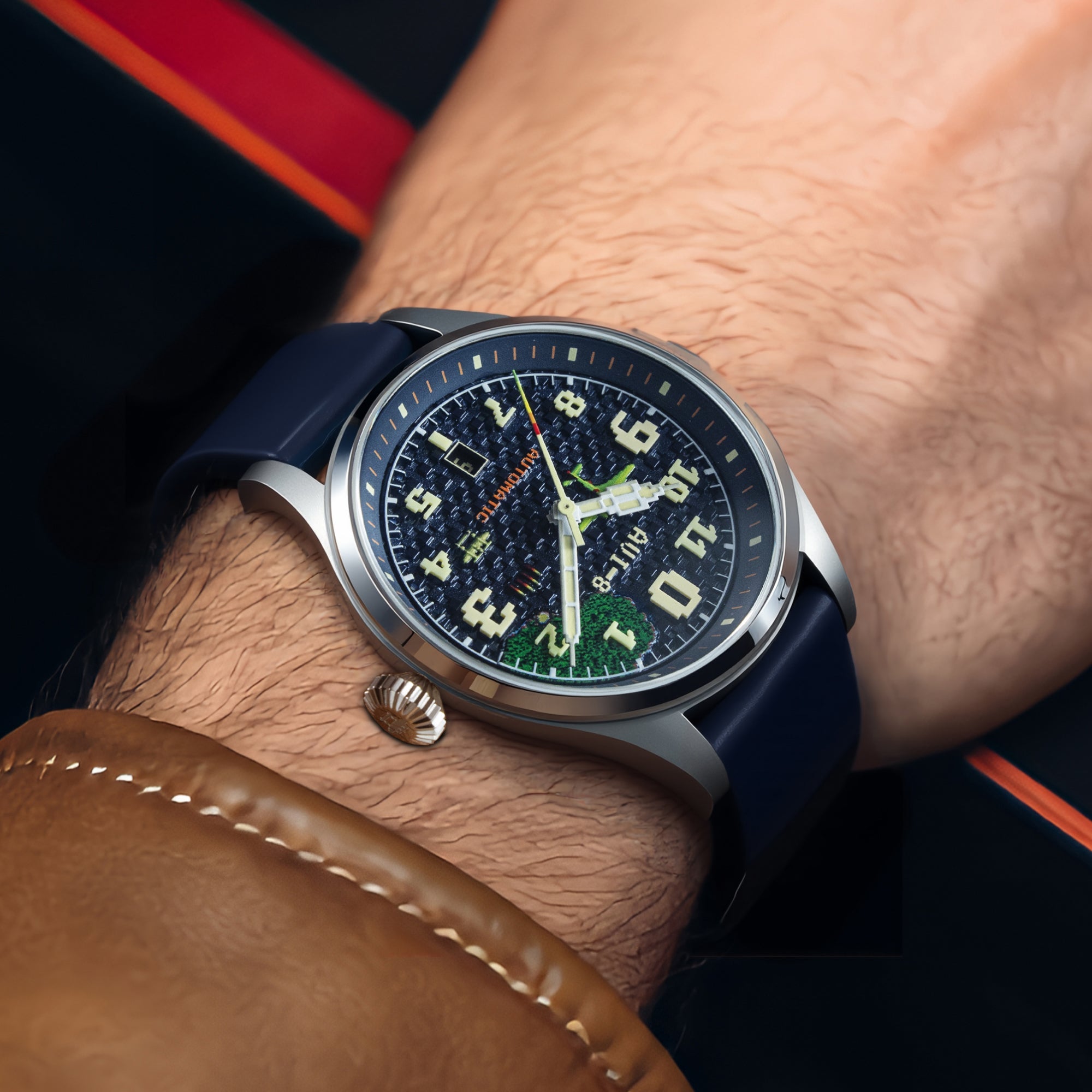 AVI-8 AVI-8 Hawker Hurricane Clowes Automatic Capcom 1942 Pixel Limited Edition Azure Ace Men's Watch AV-4126-02