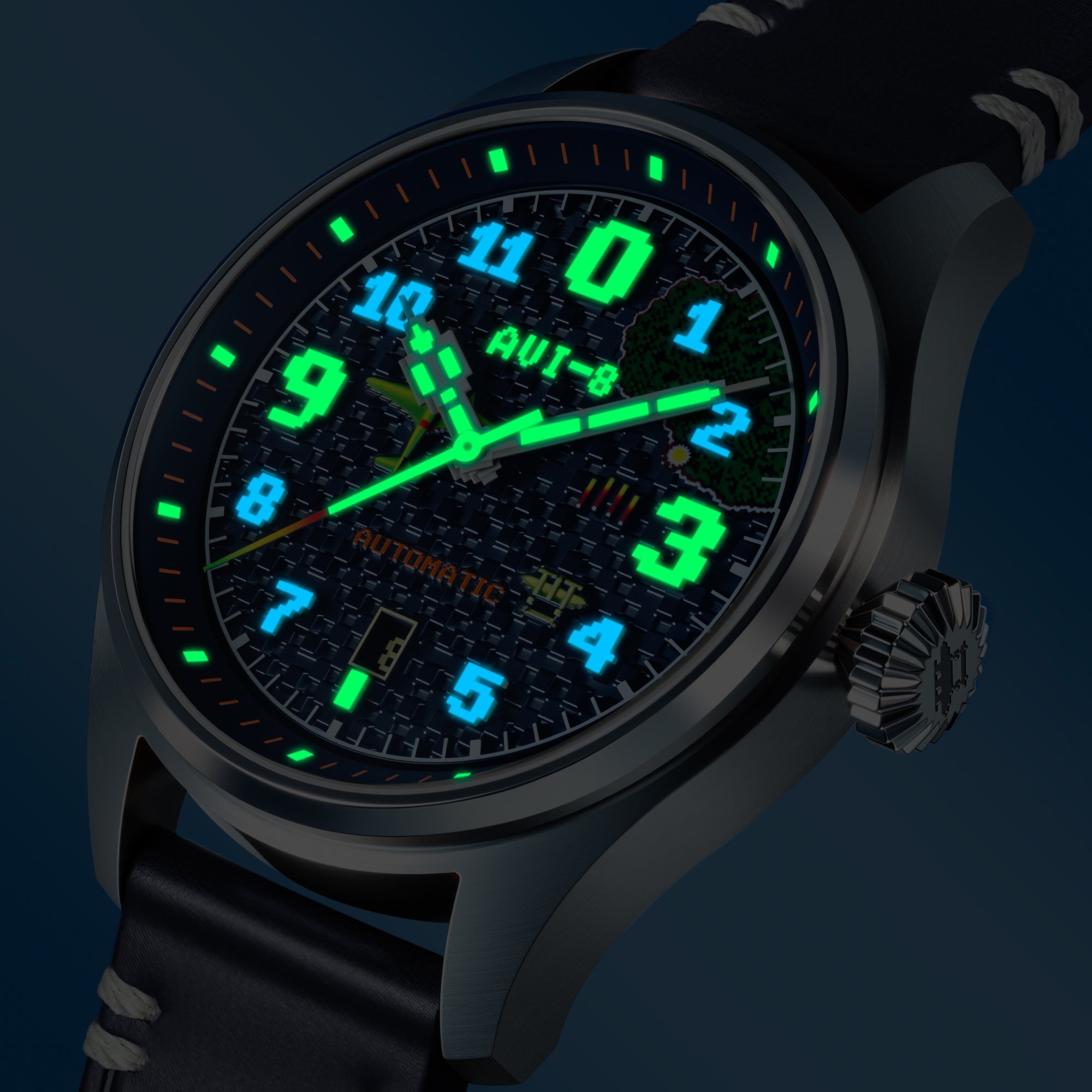 AVI-8 AVI-8 Hawker Hurricane Clowes Automatic Capcom 1942 Pixel Limited Edition Azure Ace Men's Watch AV-4126-02