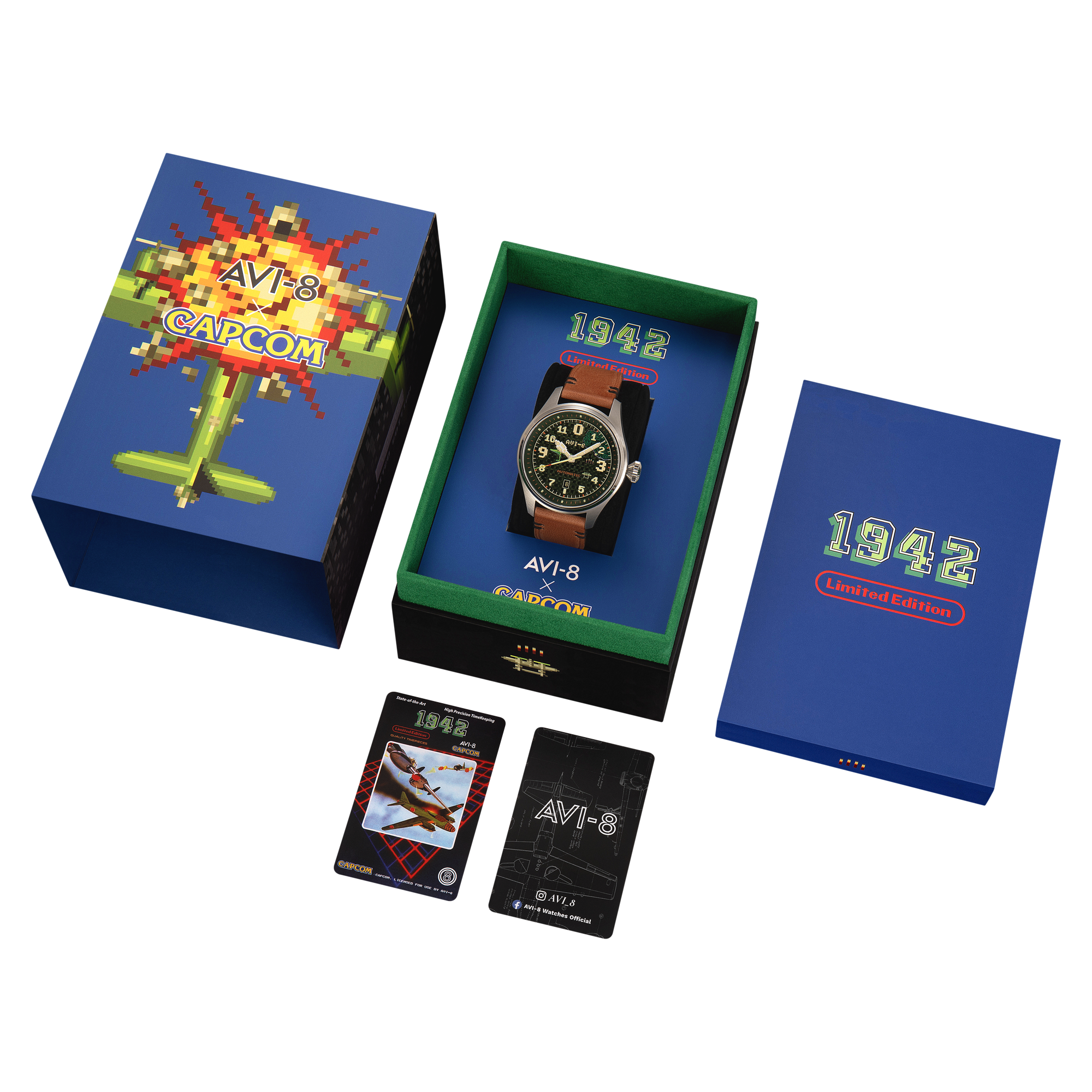 AVI-8 AVI-8 Hawker Hurricane Clowes Automatic Capcom 1942 Pixel Limited Edition Green Ace Men's Watch AV-4126-03