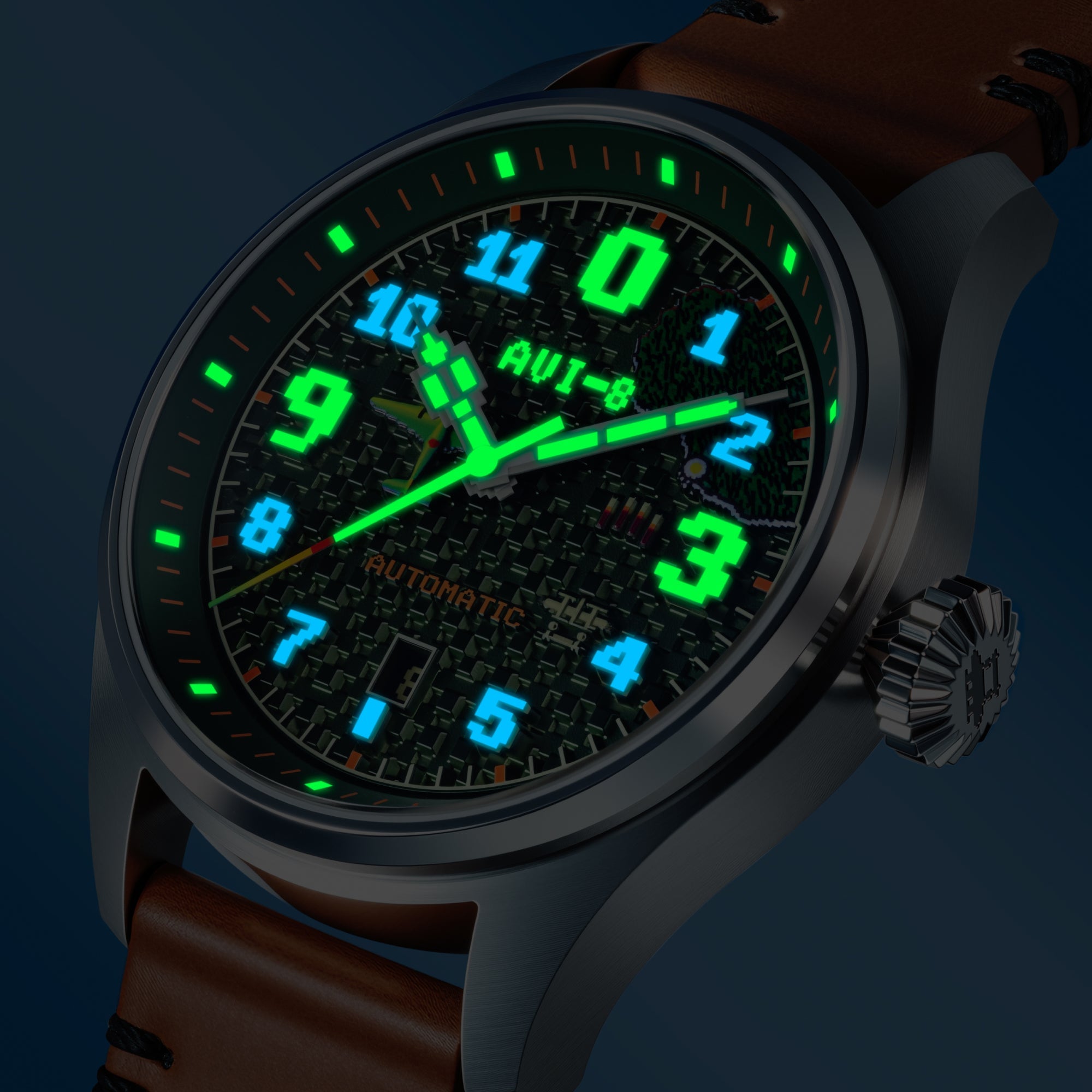 AVI-8 AVI-8 Hawker Hurricane Clowes Automatic Capcom 1942 Pixel Limited Edition Green Ace Men's Watch AV-4126-03