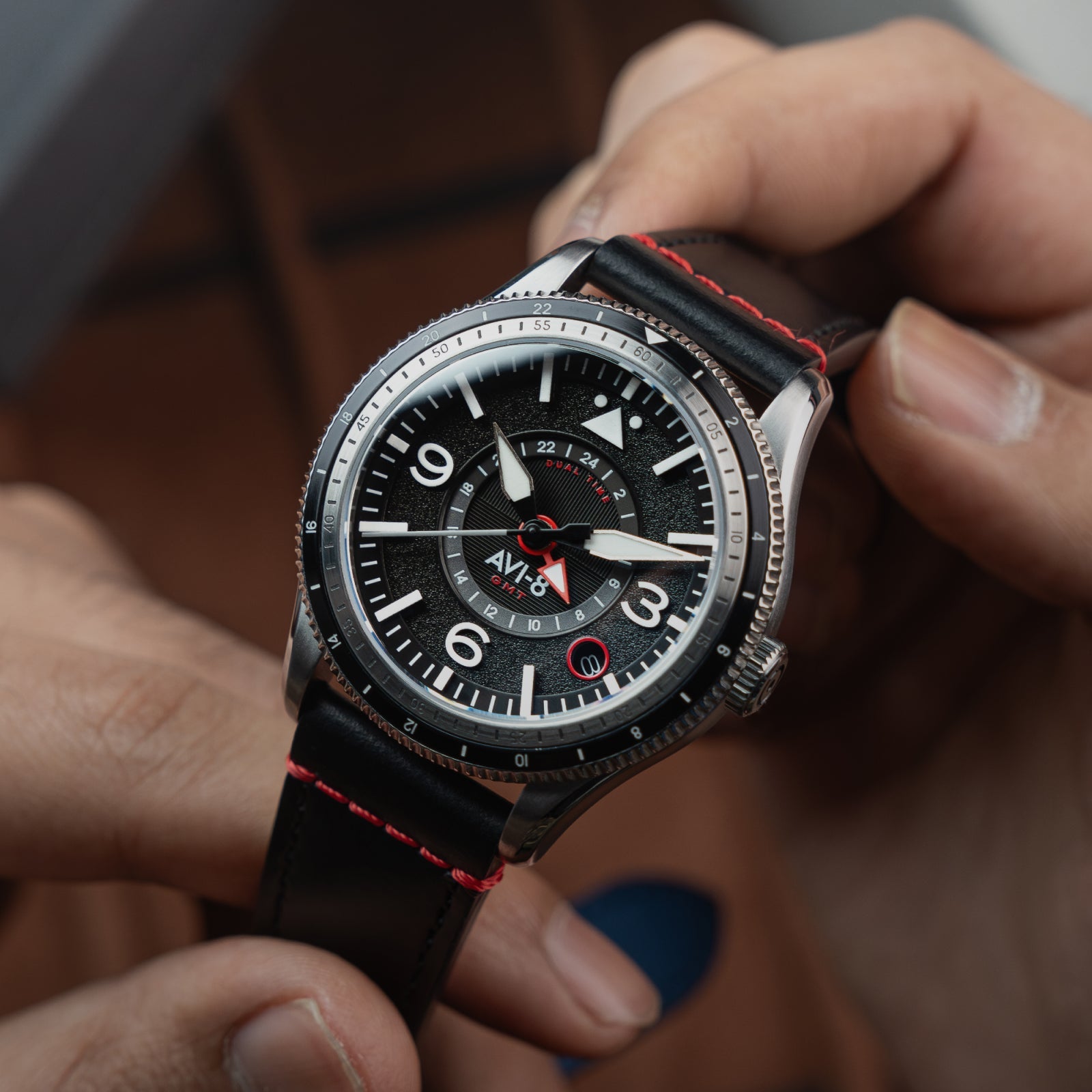 AVI-8 AVI-8 Flyboy Airmaster Gmt Automatic Engine Black Men's Watch AV-4128-01