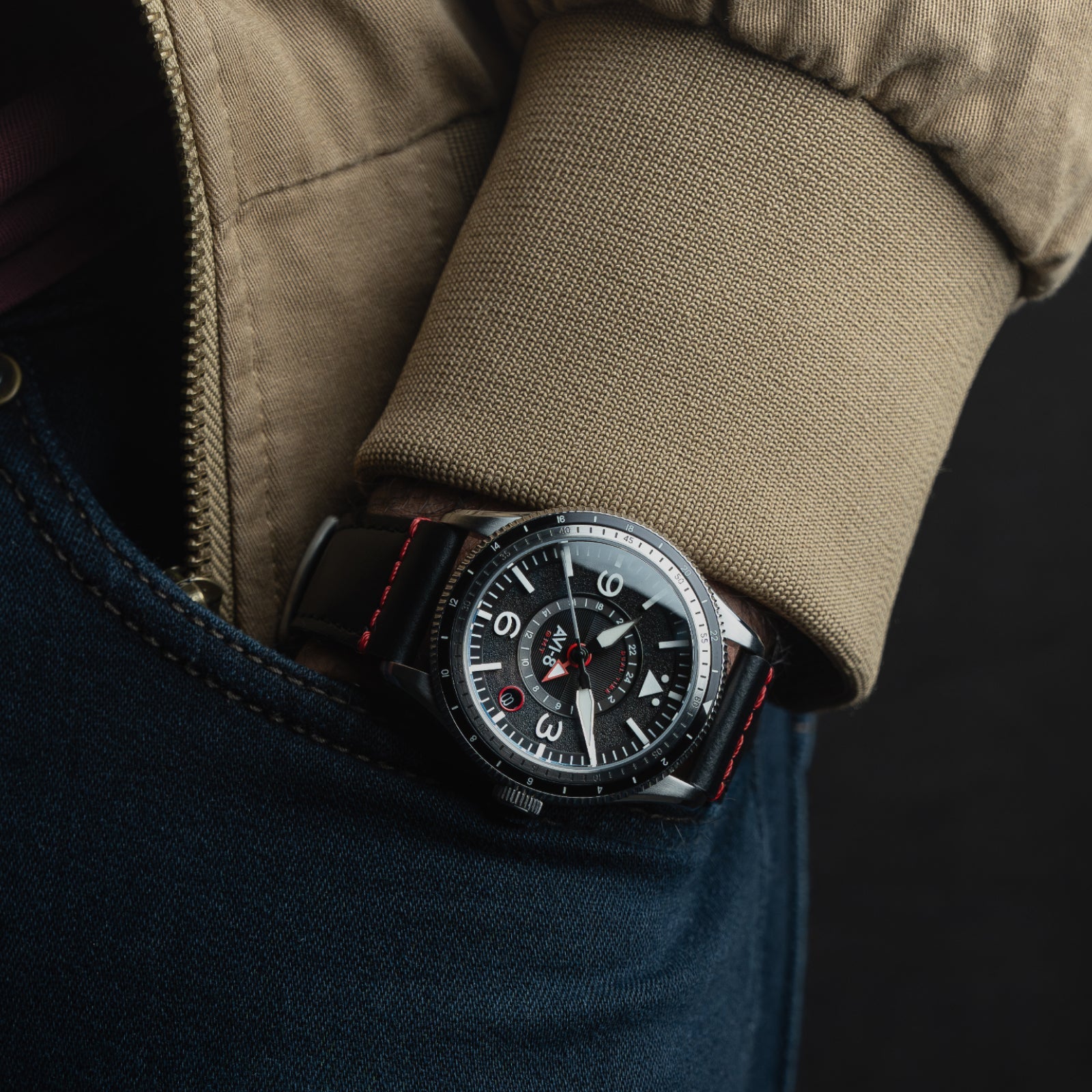 AVI-8 AVI-8 Flyboy Airmaster Gmt Automatic Engine Black Men's Watch AV-4128-01