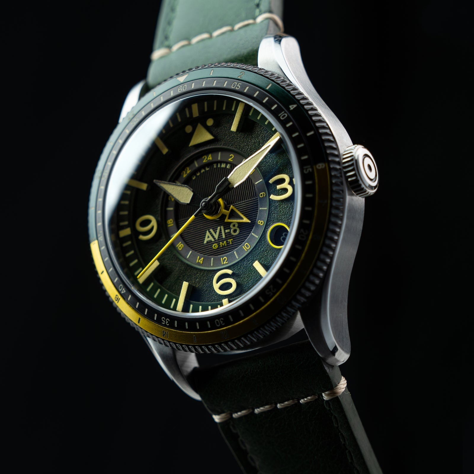 AVI-8 AVI-8 Flyboy Airmaster Gmt Automatic Fuselage Green Men's Watch AV-4128-03
