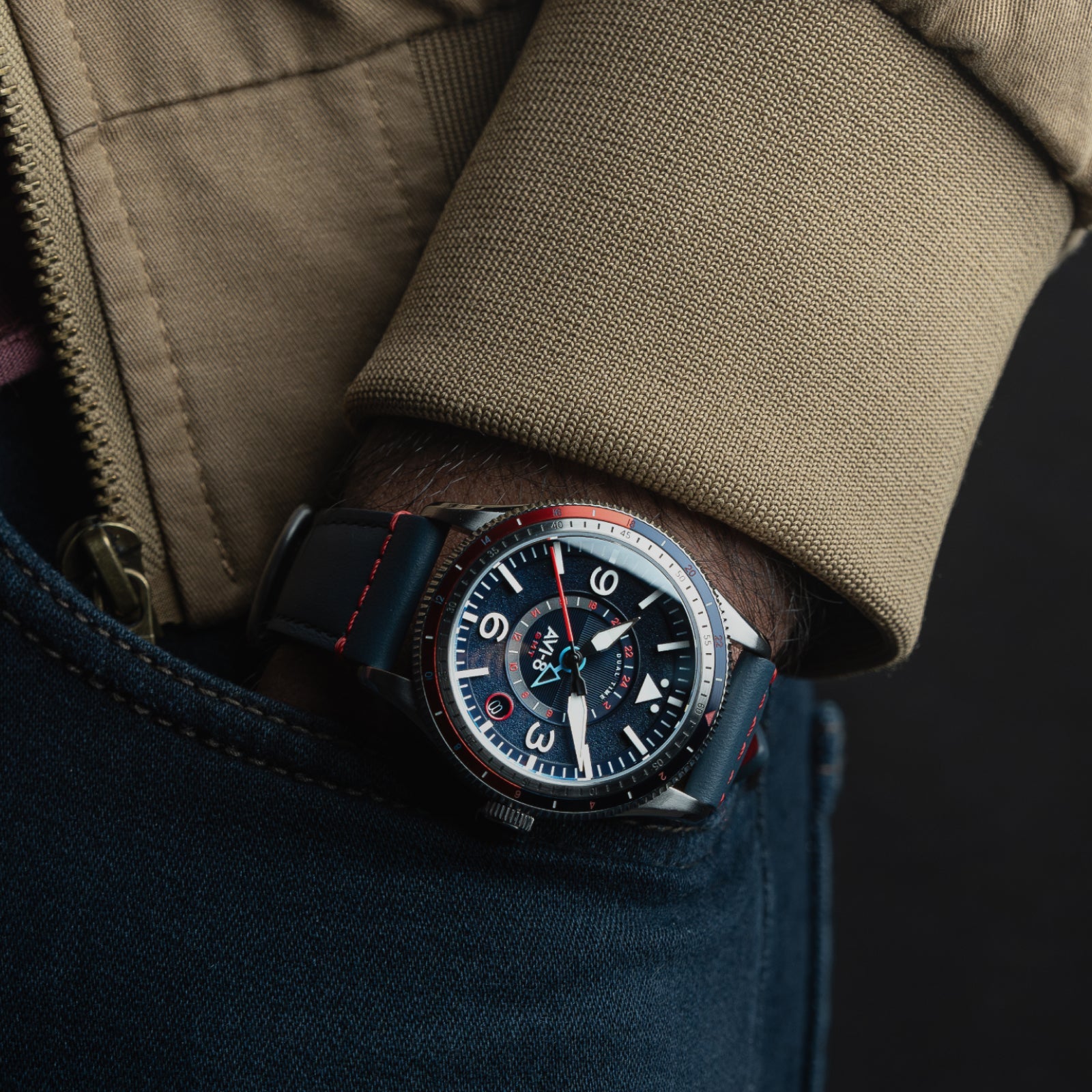 AVI-8 AVI-8 Flyboy Airmaster Gmt Automatic Cockpit Blue Men's Watch AV-4128-04