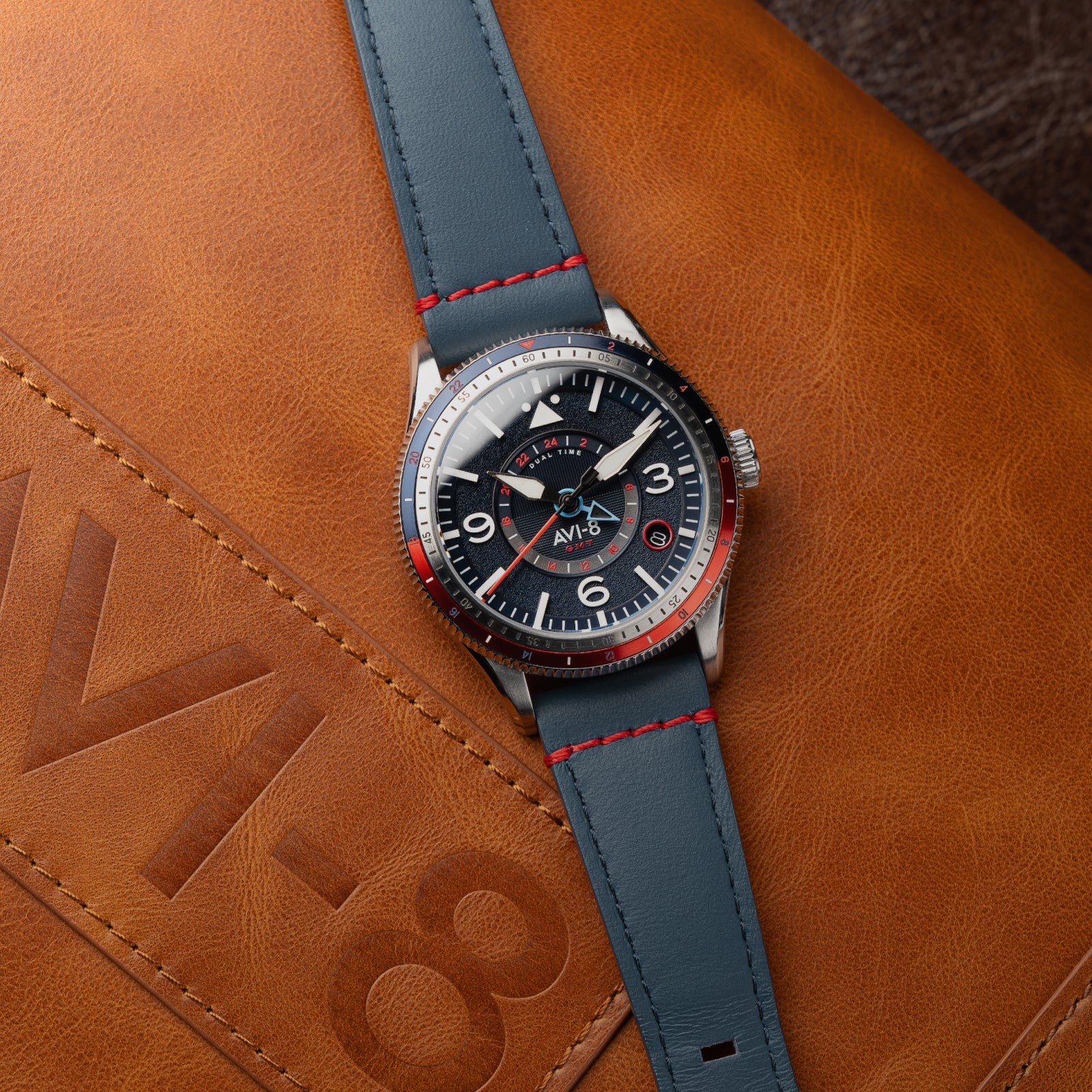 AVI-8 AVI-8 Flyboy Airmaster Gmt Automatic Cockpit Blue Men's Watch AV-4128-04