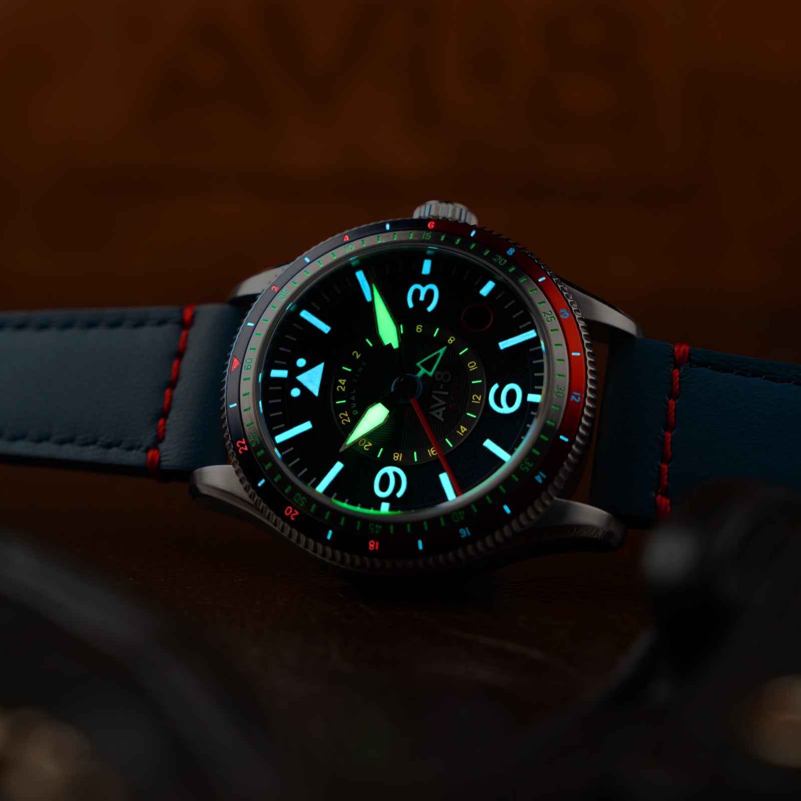 AVI-8 AVI-8 Flyboy Airmaster Gmt Automatic Cockpit Blue Men's Watch AV-4128-04
