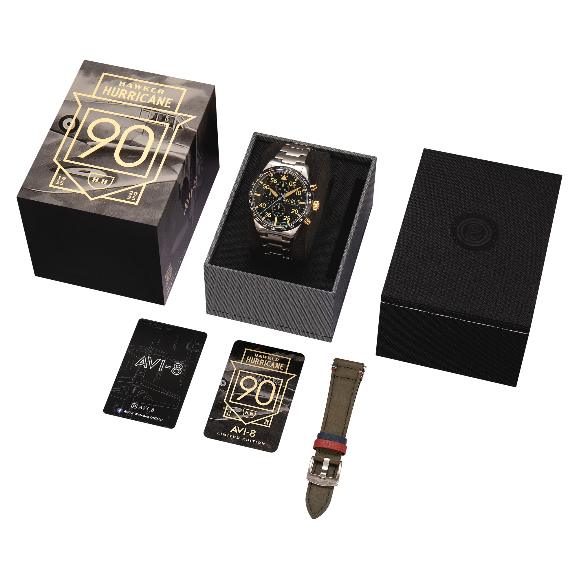 AVI-8 Hawker Hurricane 90th Anniversary Chronograph Limited Edition Thunder Black Men's Watch AV-4130-11