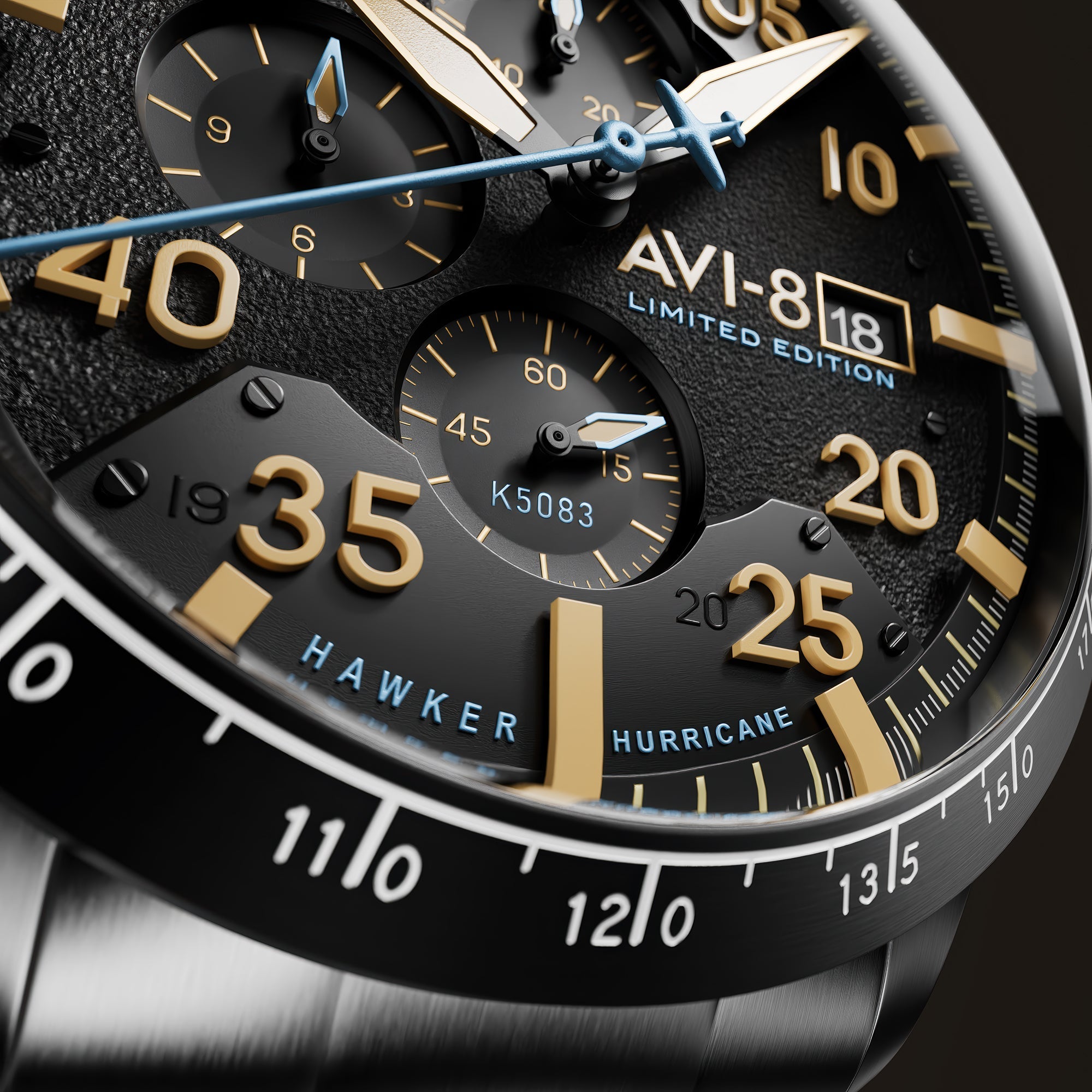 AVI-8 Hawker Hurricane 90th Anniversary Chronograph Limited Edition Thunder Black Men's Watch AV-4130-11