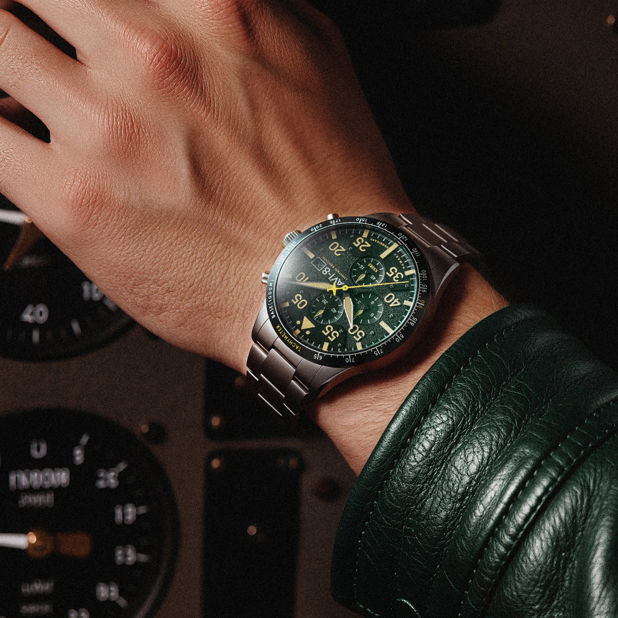 AVI-8 Hawker Hurricane 90th Anniversary Chronograph Limited Edition Tarmac Green Men's Watch AV-4130-33