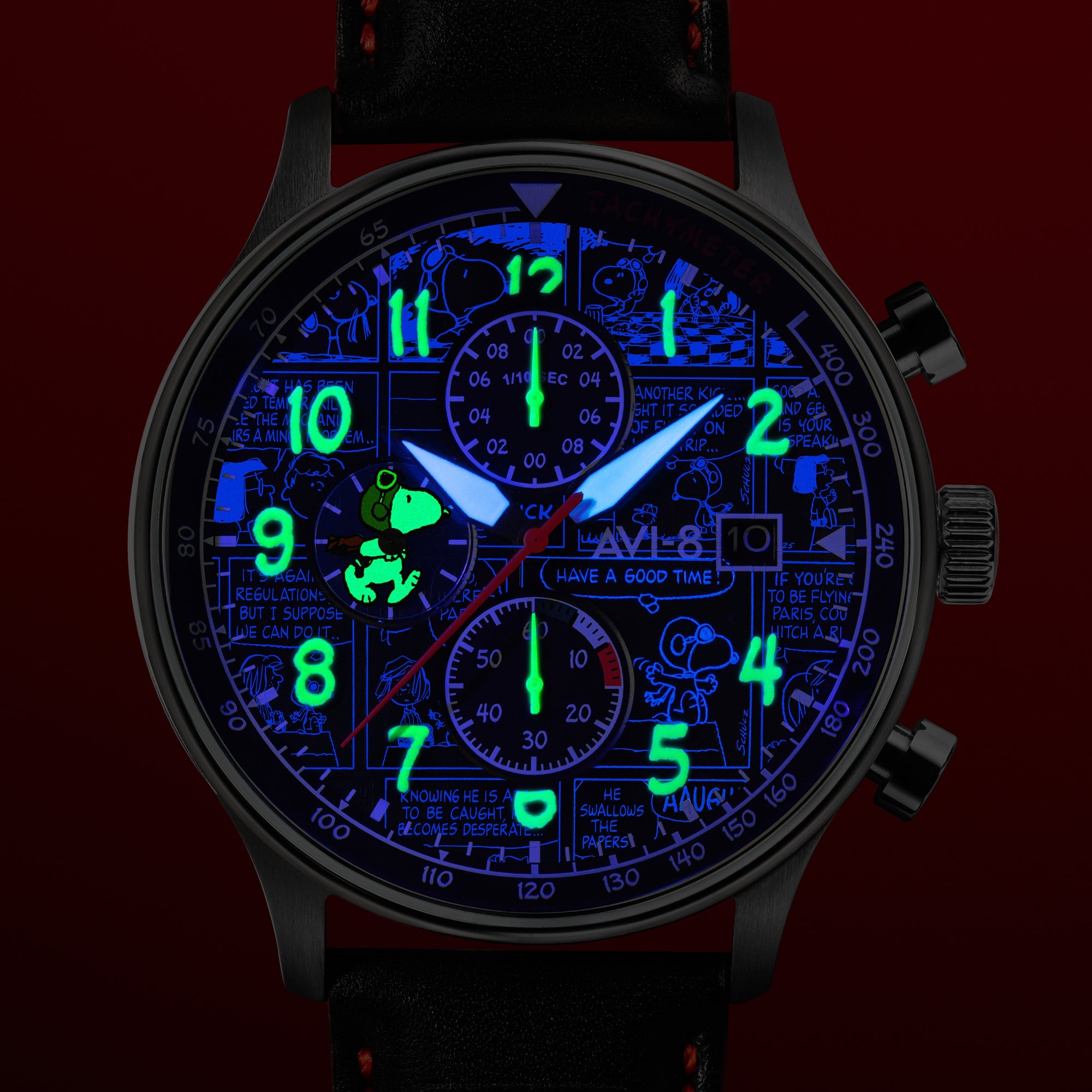 AVI-8 AVI-8 Hawker Hurricane Classic Chronograph Peanuts Snoopy Flying Ace Limited Edition Ace Black Men's Watch AV-4132-01
