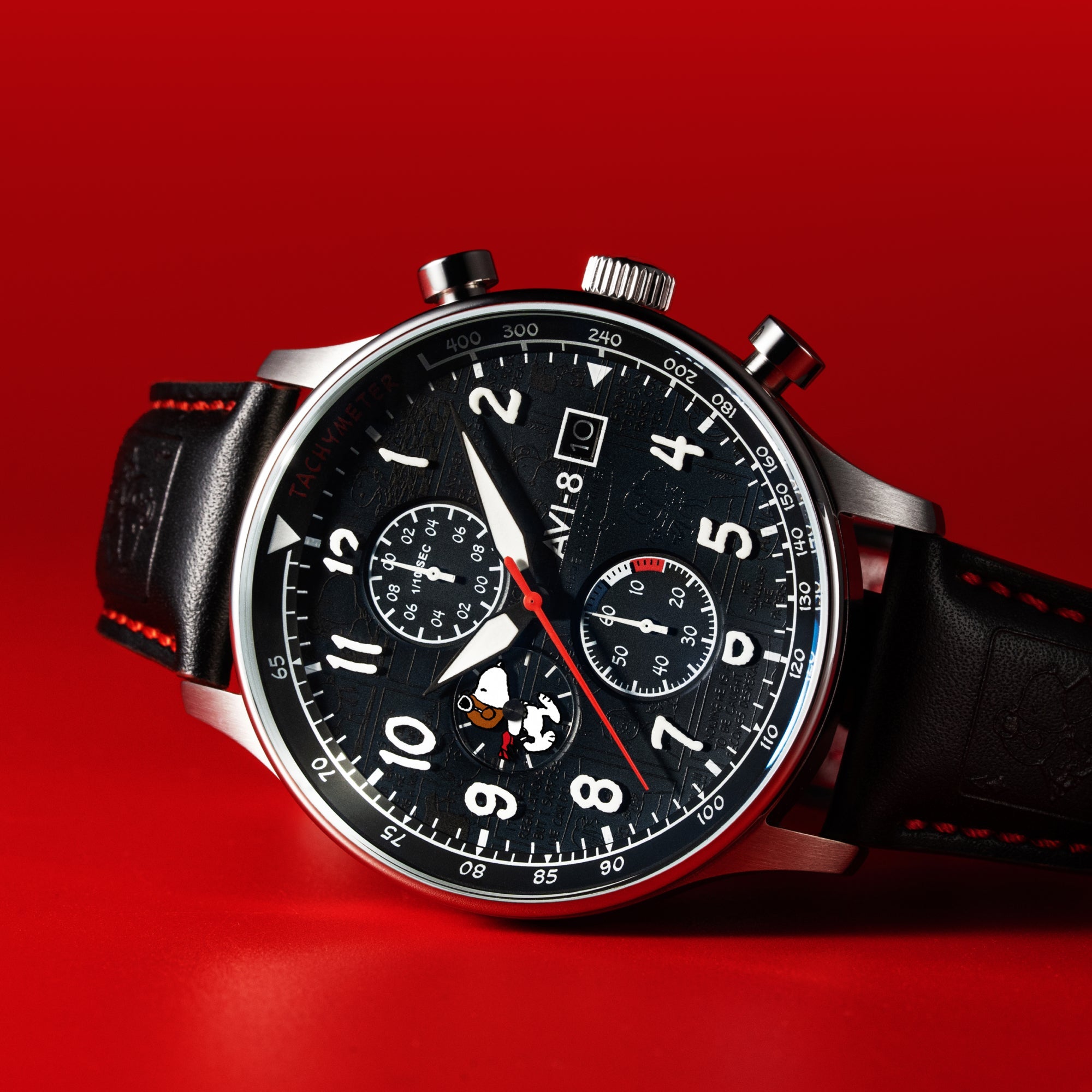 AVI-8 AVI-8 Hawker Hurricane Classic Chronograph Peanuts Snoopy Flying Ace Limited Edition Ace Black Men's Watch AV-4132-01