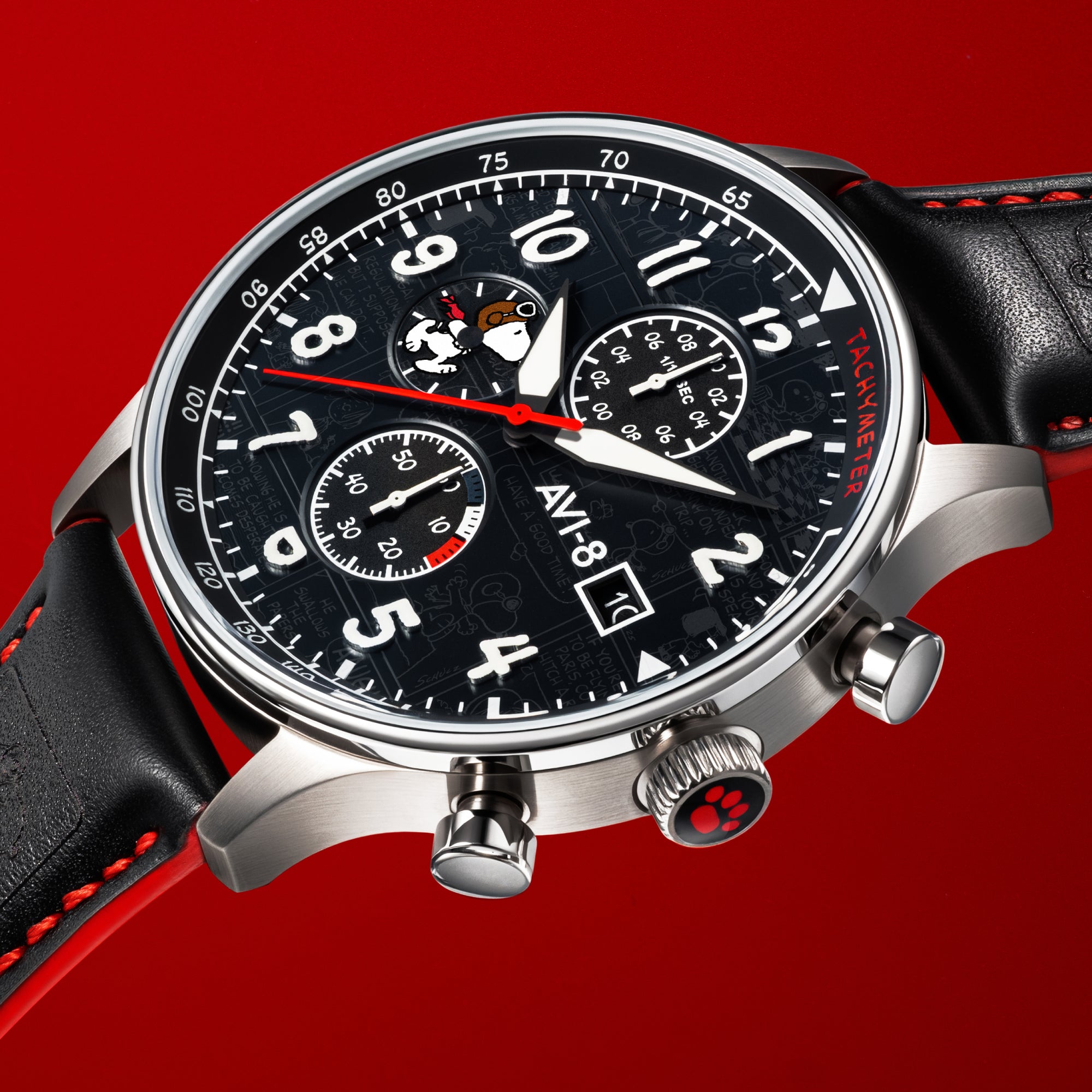 AVI-8 AVI-8 Hawker Hurricane Classic Chronograph Peanuts Snoopy Flying Ace Limited Edition Ace Black Men's Watch AV-4132-01