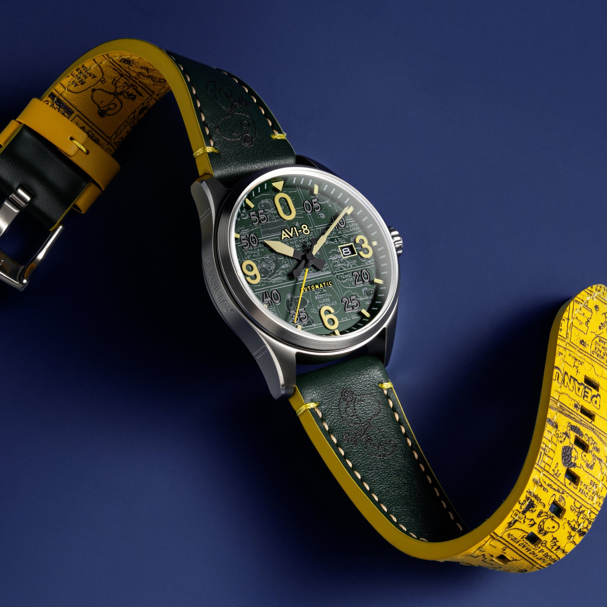 AVI-8 AVI-8 Spitfire Smith Automatic Peanuts Snoopy Flying Ace Limited Edition Aviator Green Men's Watch AV-4134-02