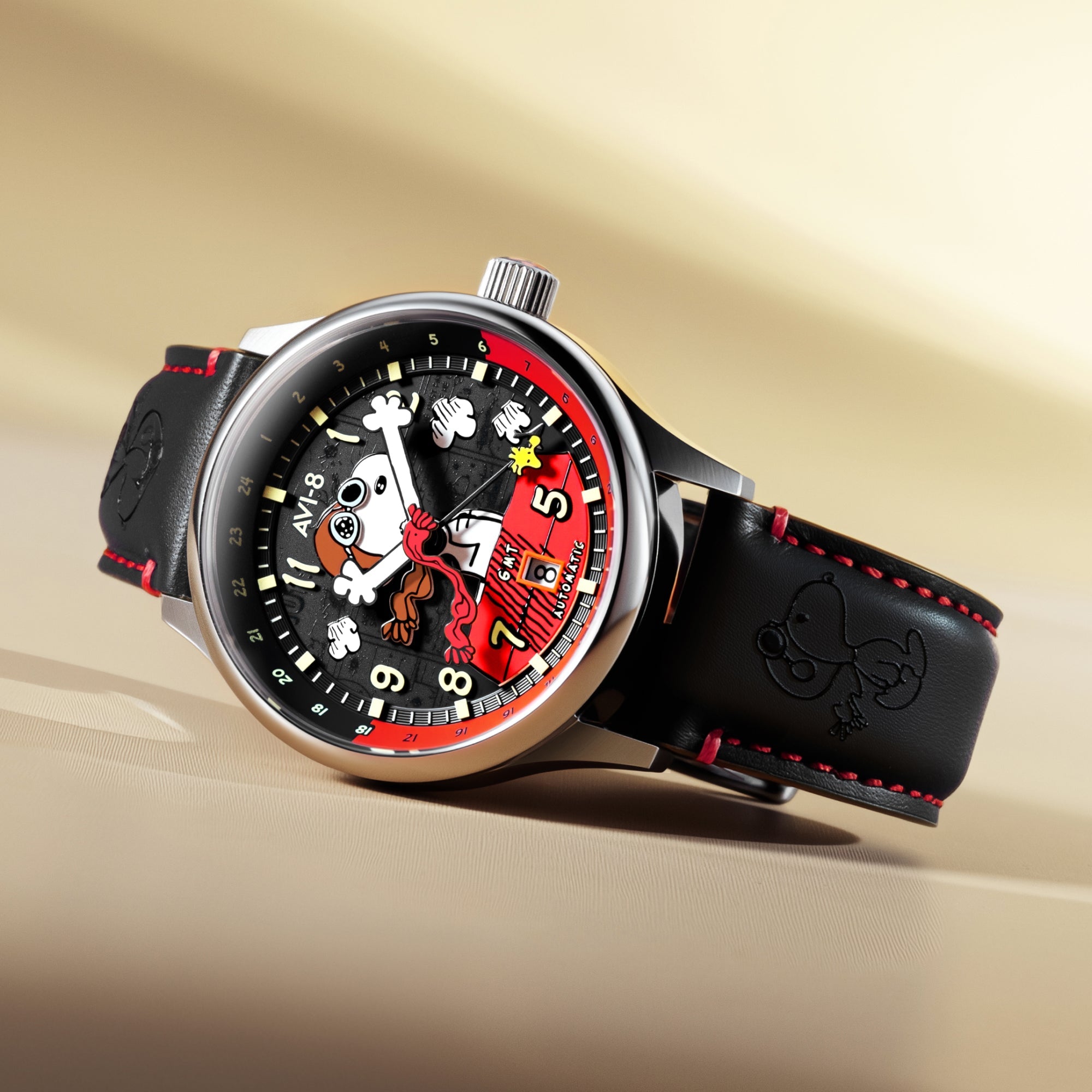 AVI-8 Hawker Hurricane Kent GMT Automatic Peanuts Snoopy Flying Ace Limited Edition Doghouse Red Men's Watch AV-4136-01