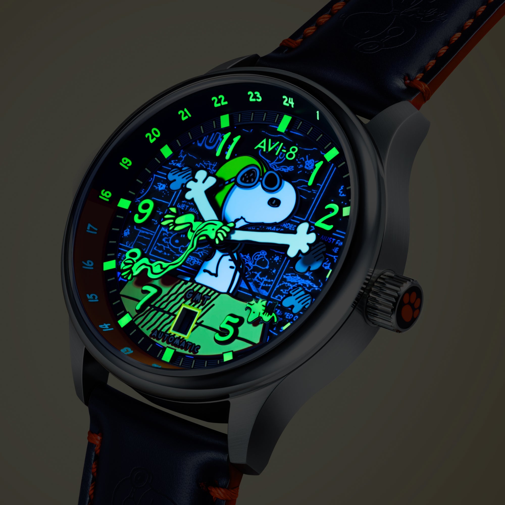 AVI-8 Hawker Hurricane Kent GMT Automatic Peanuts Snoopy Flying Ace Limited Edition Sketchbook Blue Men's Watch AV-4136-02