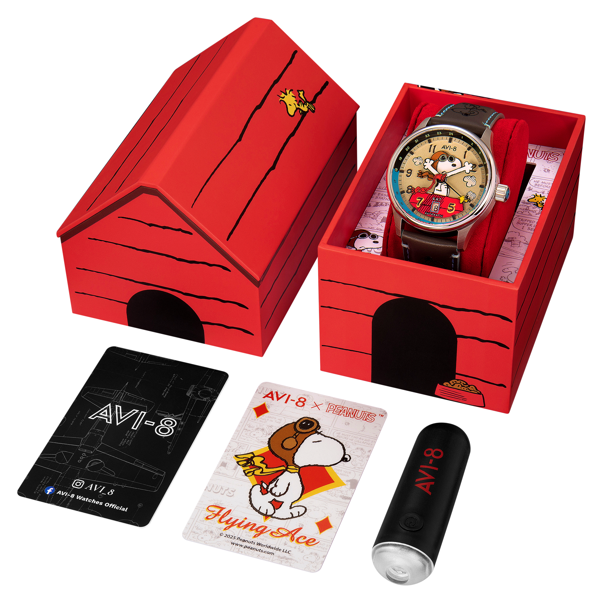 AVI-8 Hawker Hurricane Kent GMT Automatic Peanuts Snoopy Flying Ace Limited Edition Cream Brigade Men's Watch AV-4136-03