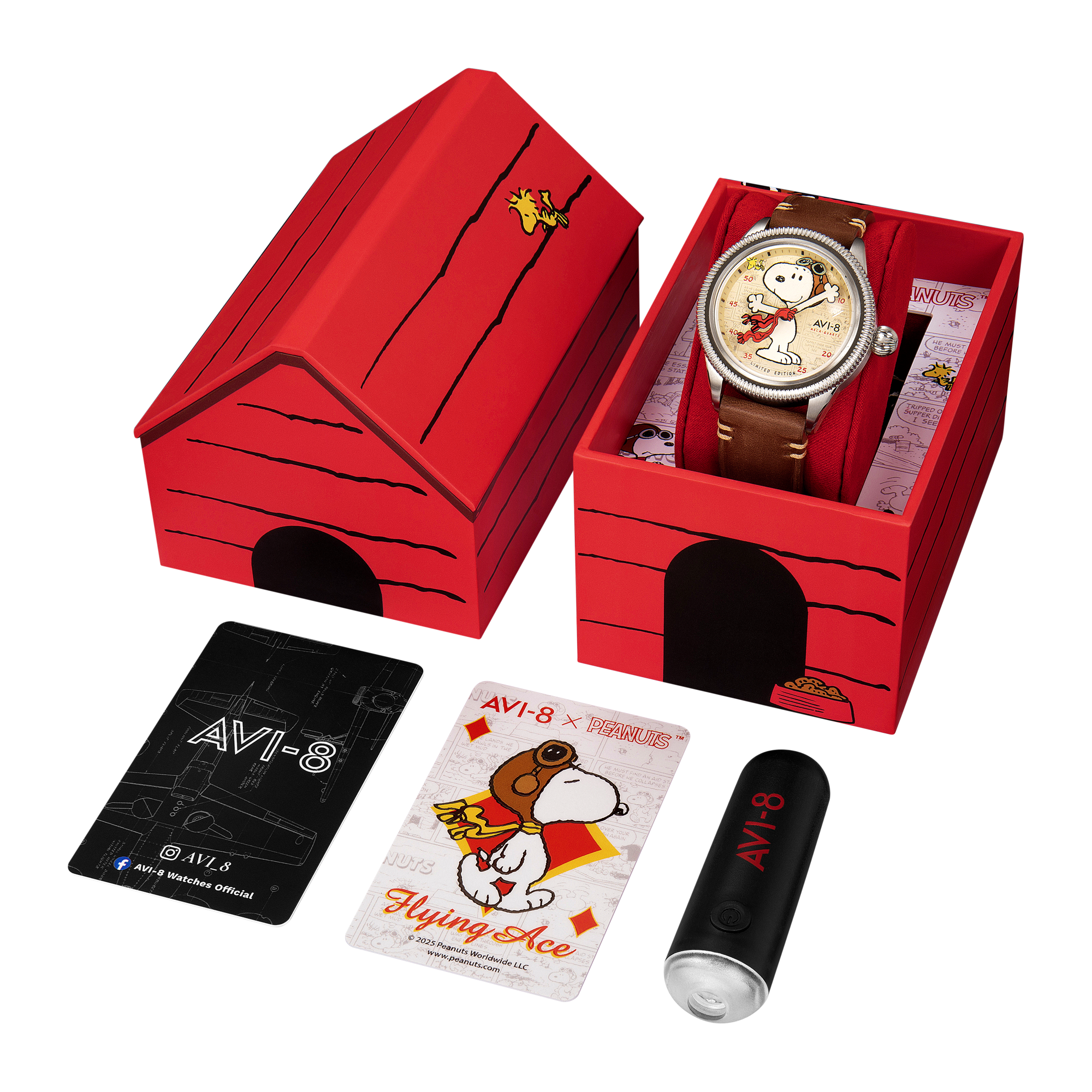 AVI-8 AVI-8 Flyboy Airmaster 40 Meca-Quartz Peanuts Snoopy Flying Ace Limited Edition Camel Brown Men's Watch AV-4138-01