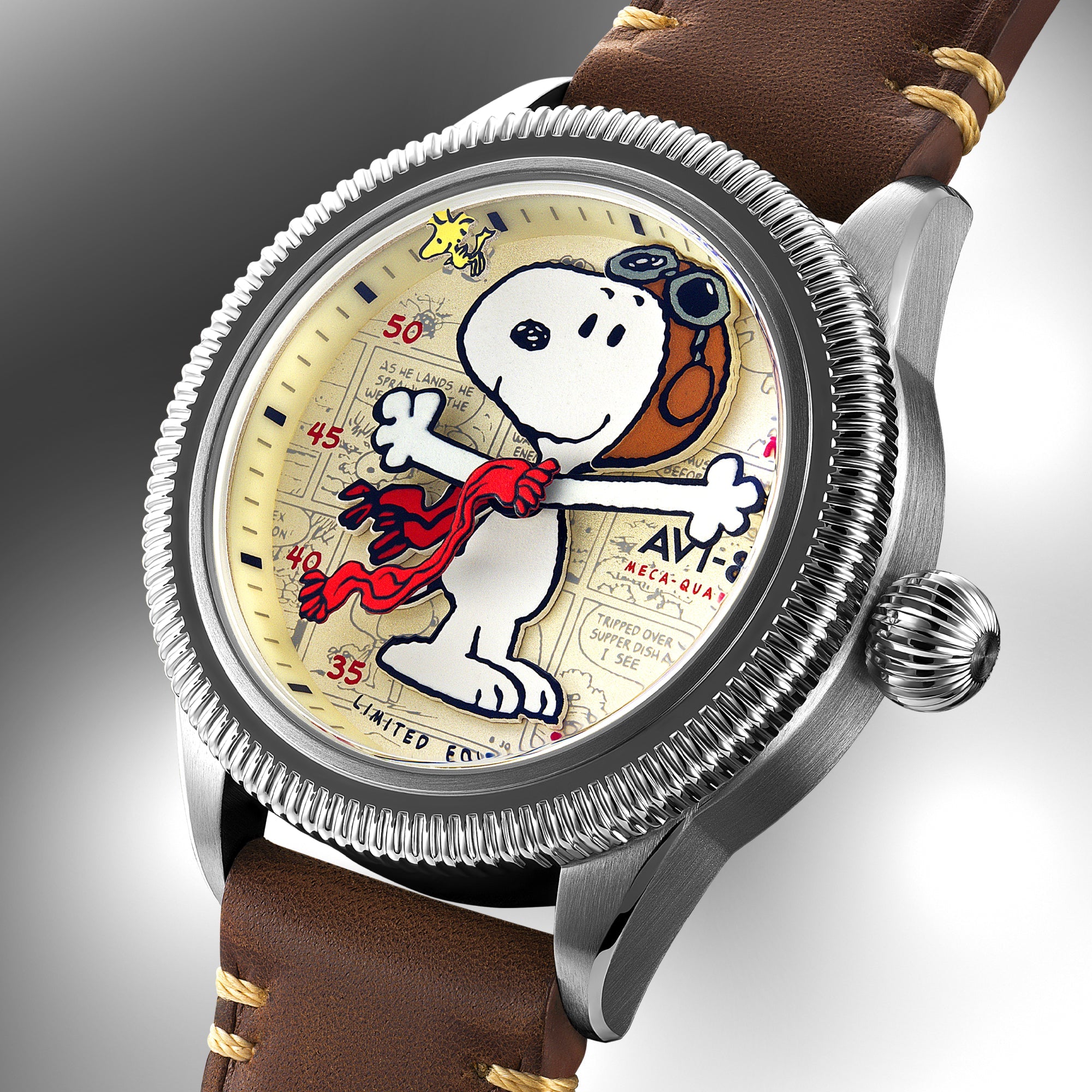 AVI-8 AVI-8 Flyboy Airmaster 40 Meca-Quartz Peanuts Snoopy Flying Ace Limited Edition Camel Brown Men's Watch AV-4138-01