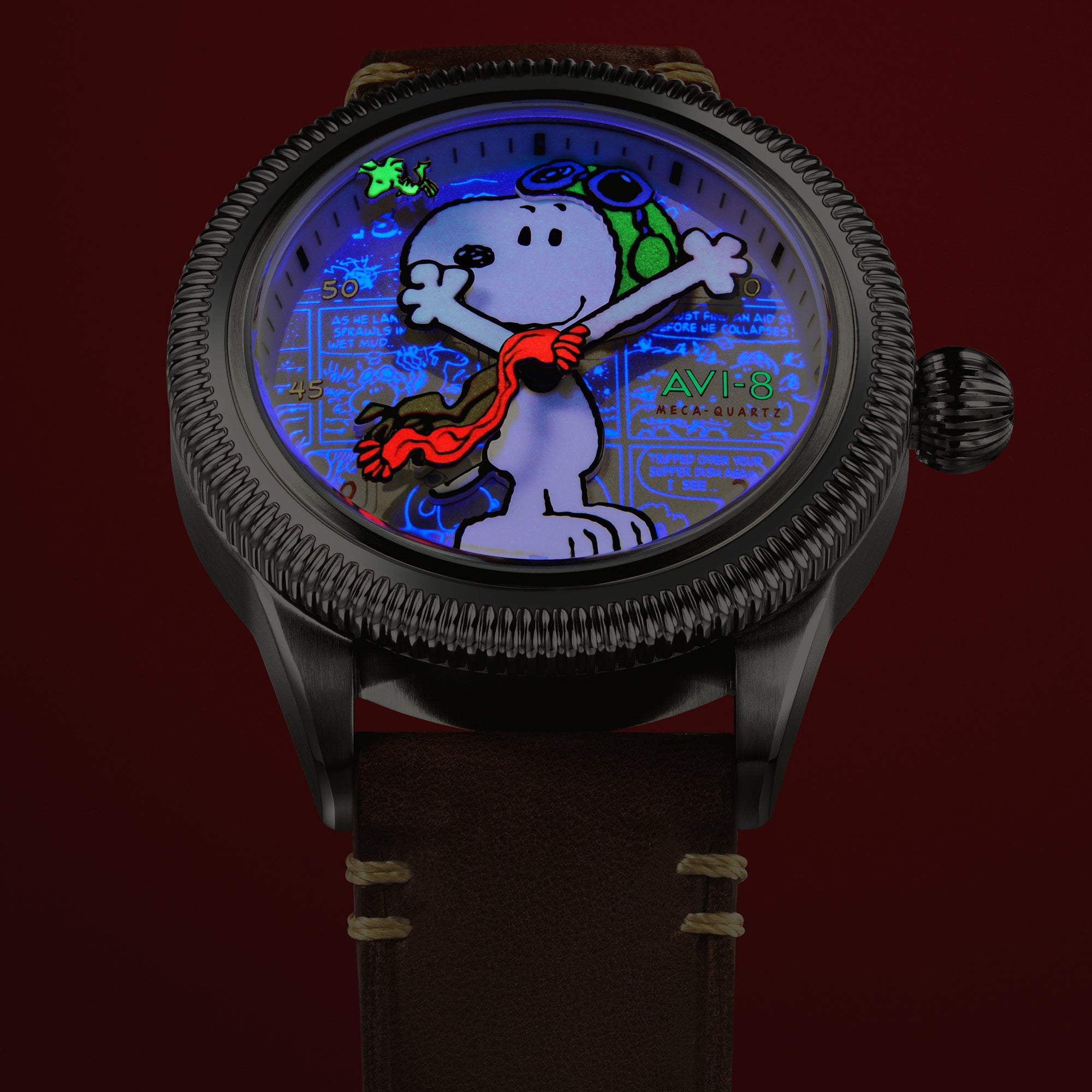 AVI-8 AVI-8 Flyboy Airmaster 40 Meca-Quartz Peanuts Snoopy Flying Ace Limited Edition Camel Brown Men's Watch AV-4138-01