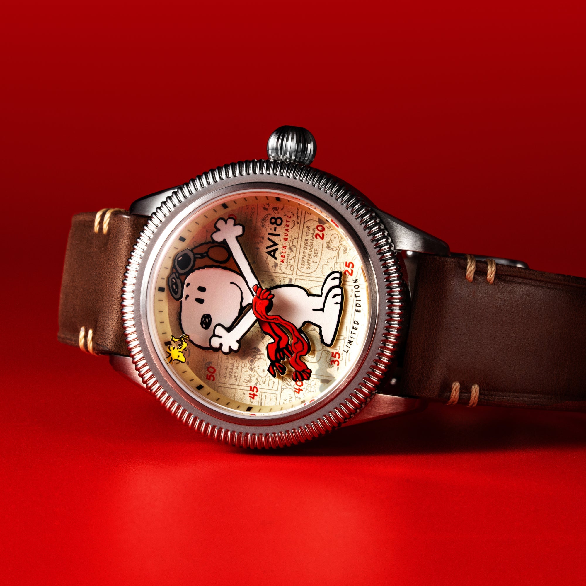 AVI-8 AVI-8 Flyboy Airmaster 40 Meca-Quartz Peanuts Snoopy Flying Ace Limited Edition Camel Brown Men's Watch AV-4138-01