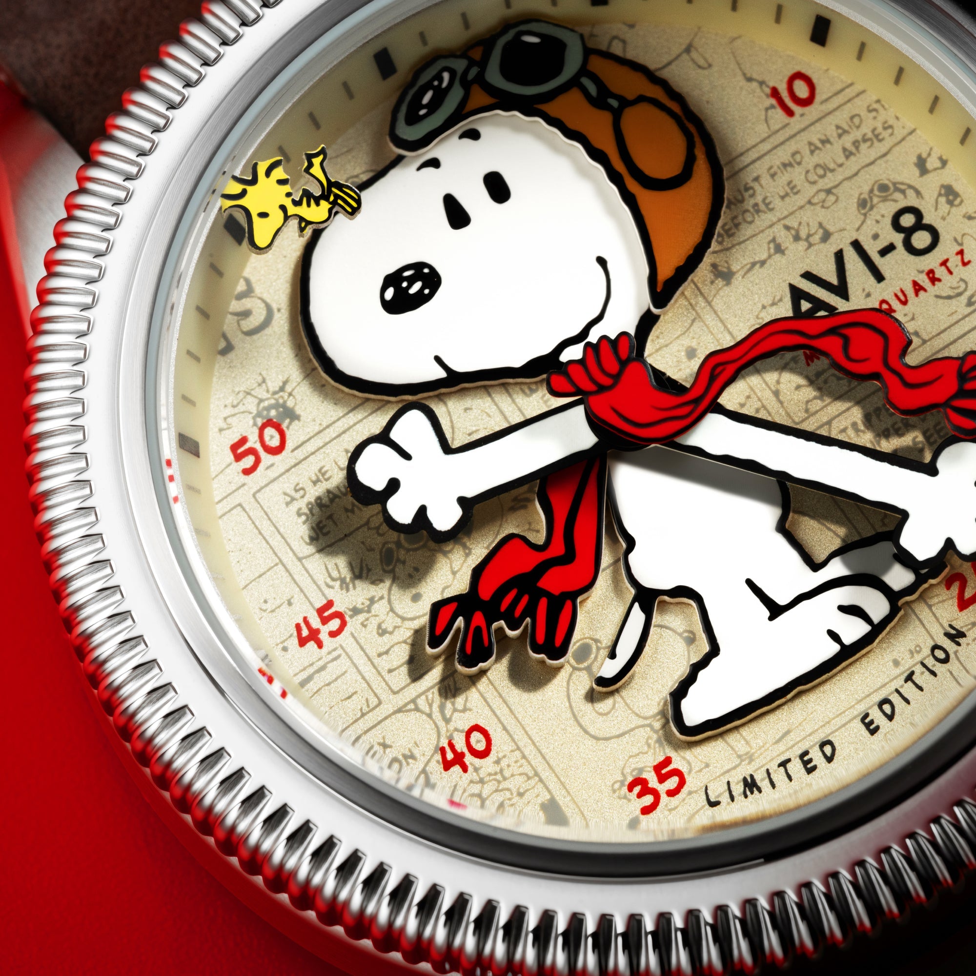 AVI-8 AVI-8 Flyboy Airmaster 40 Meca-Quartz Peanuts Snoopy Flying Ace Limited Edition Camel Brown Men's Watch AV-4138-01