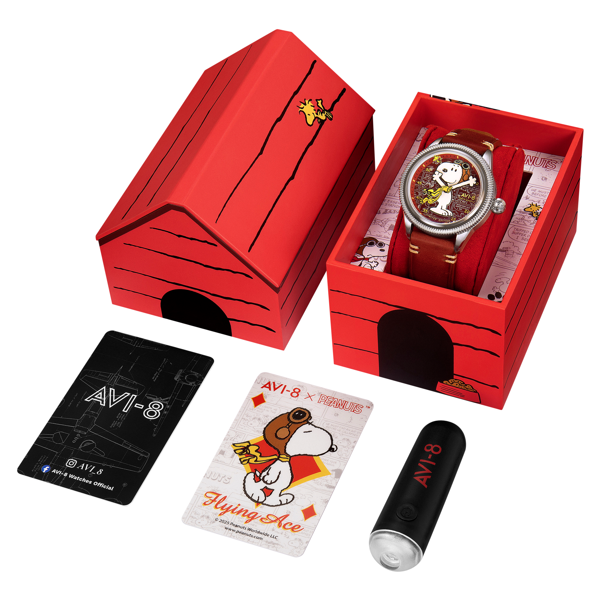 AVI-8 Flyboy Airmaster 40 Meca-Quartz Peanuts Snoopy Flying Ace Limited Edition Doghouse Red Men's Watch AV-4138-02
