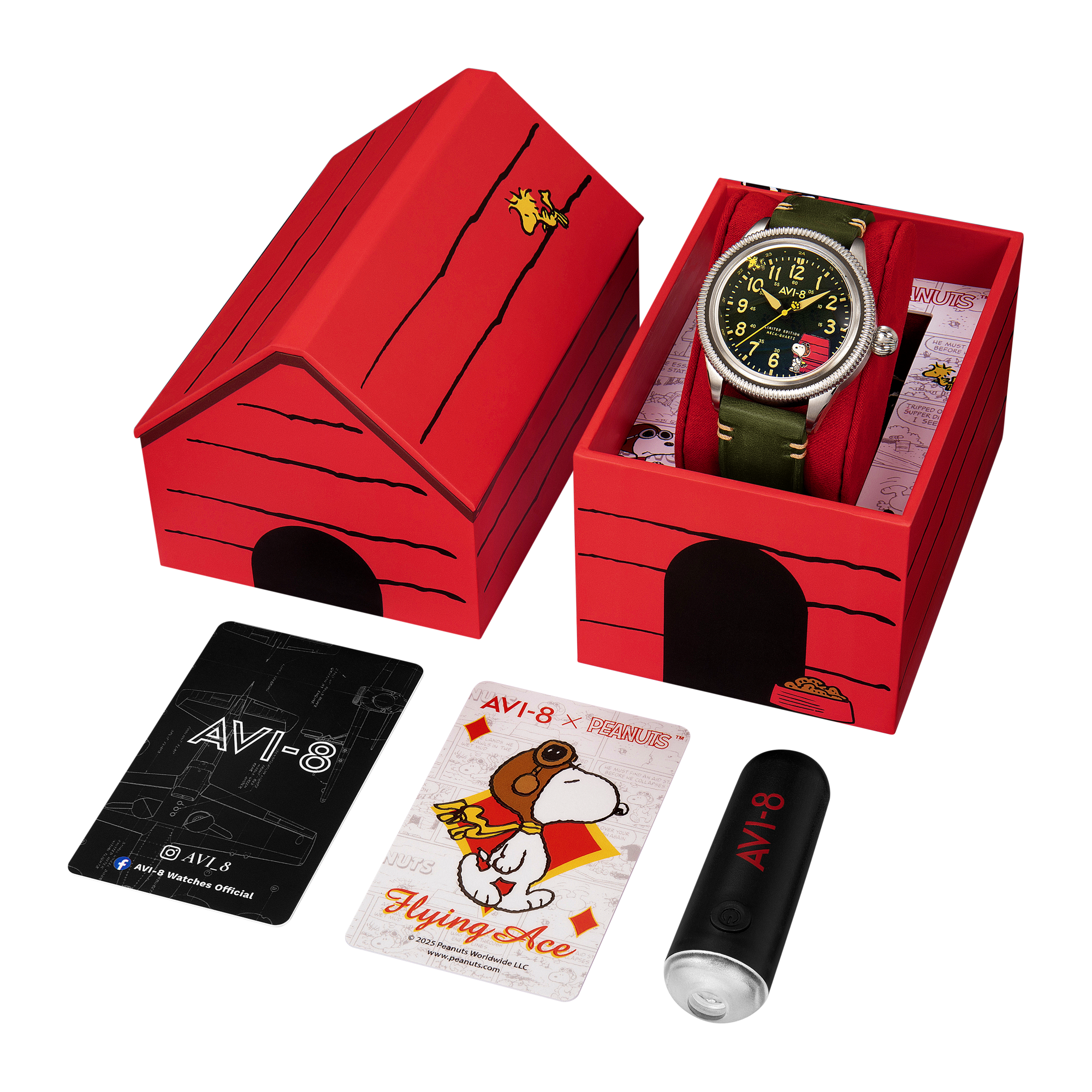 AVI-8 AVI-8 Flyboy Airmaster 40 Meca-Quartz Peanuts Snoopy Flying Ace Limited Edition Doghouse Green Men's Watch AV-4139-01