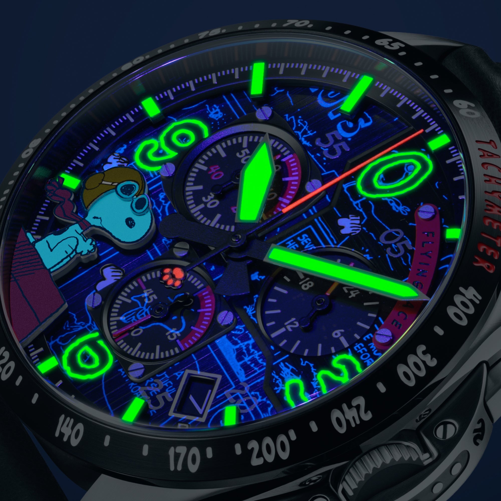 AVI-8 P-51 Mustang Blakeslee Chronograph Peanuts Snoopy Flying Ace Limited Edition Biplane Black Men's Watch AV-4140-01