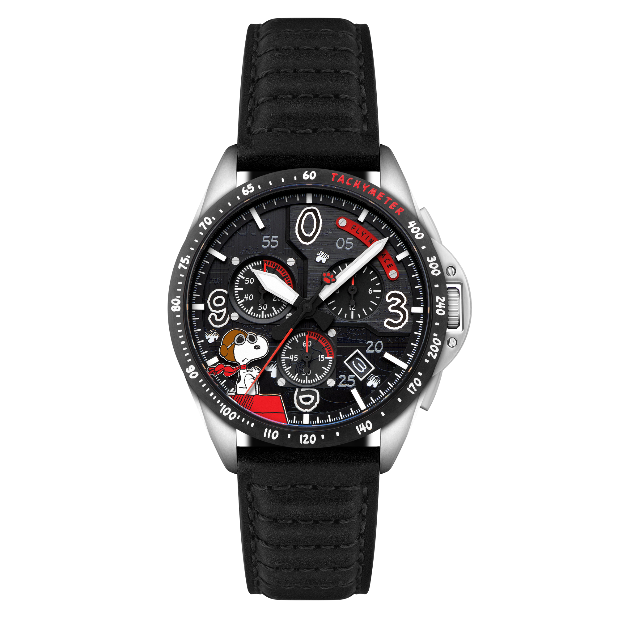 AVI-8 P-51 Mustang Blakeslee Chronograph Peanuts Snoopy Flying Ace Limited Edition Biplane Black Men's Watch AV-4140-01