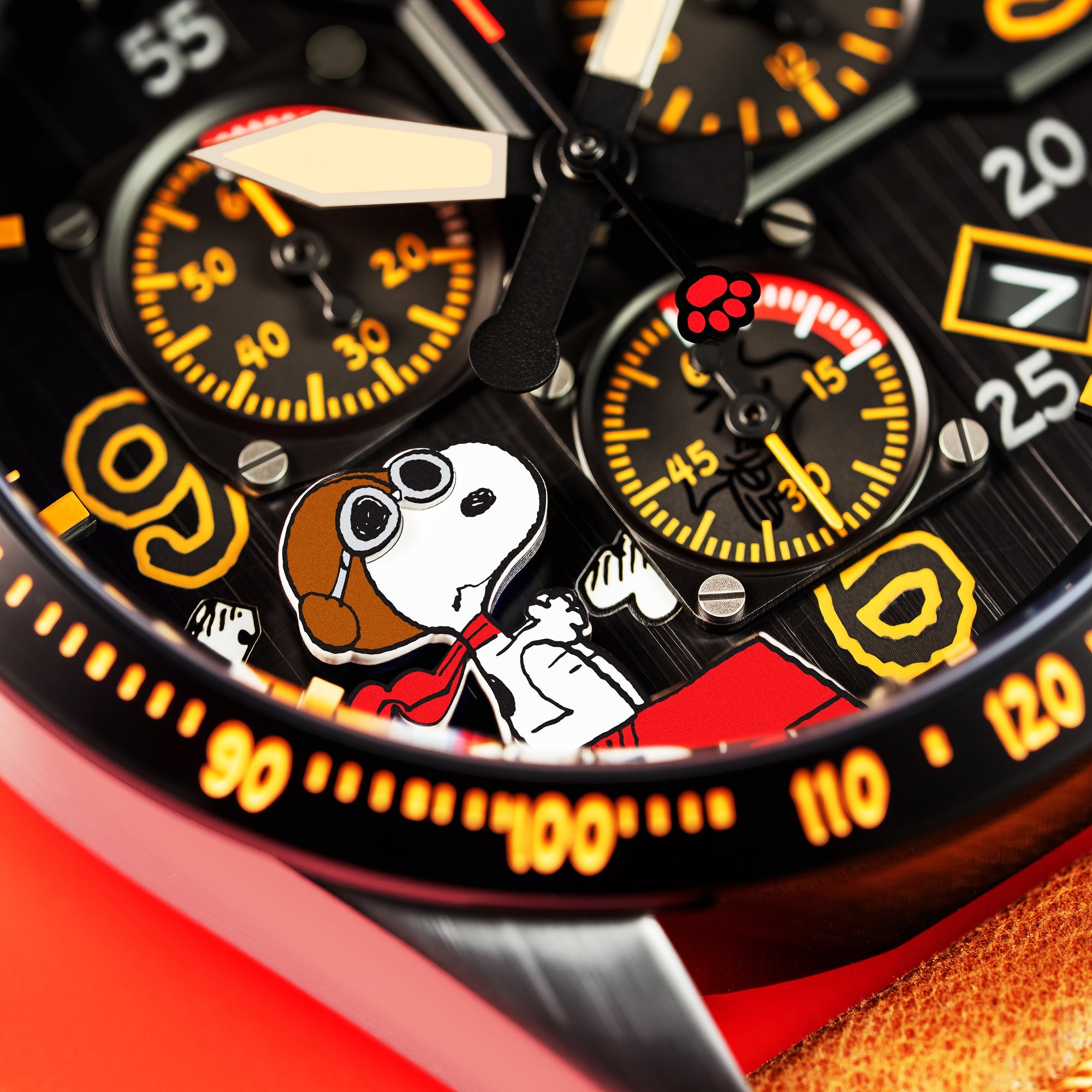 AVI-8 AVI-8 P-51 Mustang Blakeslee Chronograph Peanuts Snoopy Flying Ace Limited Edition Biplane Brown Men's Watch AV-4140-02
