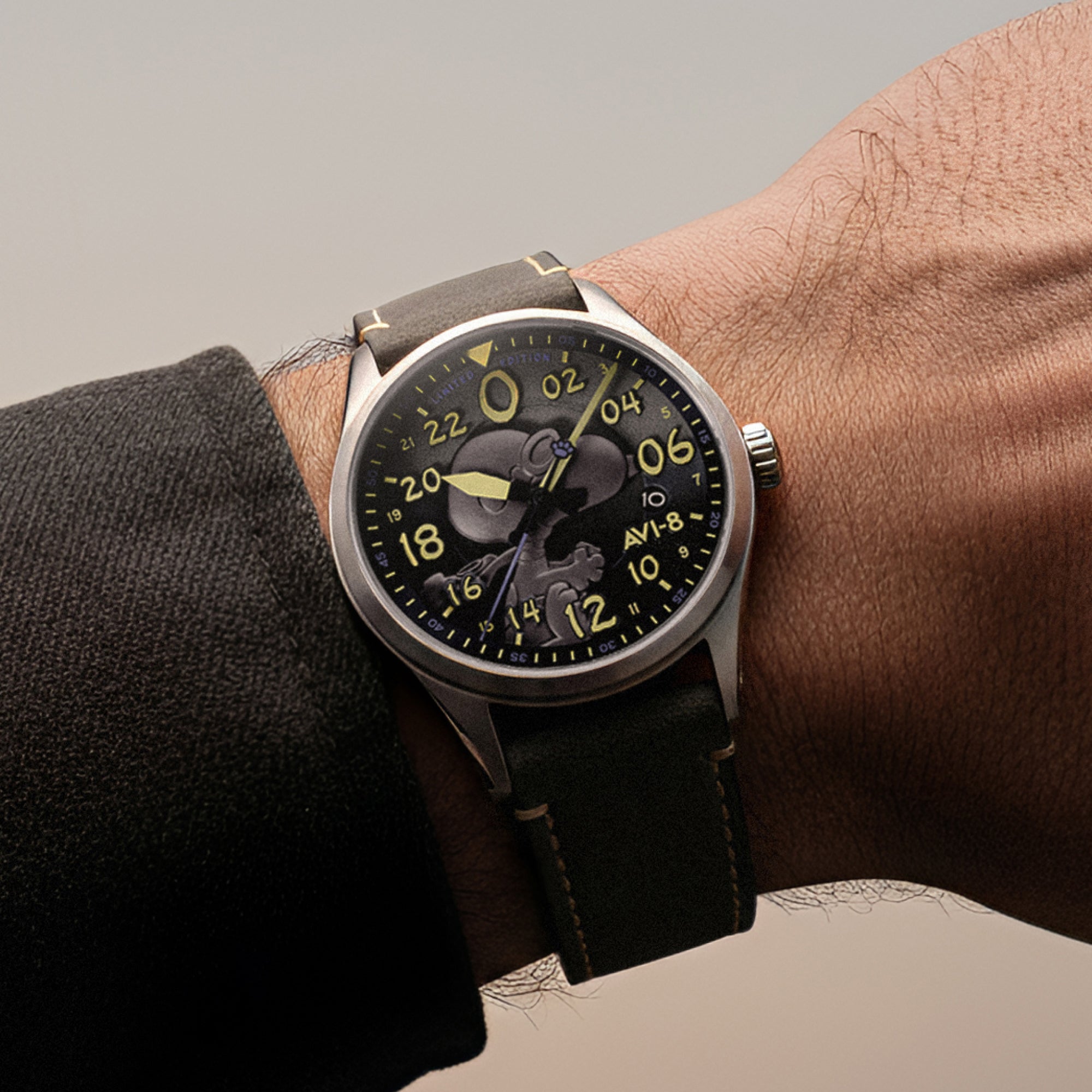 AVI-8 AVI-8 Spitfire Peanuts Snoopy Flying Ace 24 Hour Automatic Limited Edition Charcoal Grey Men's Watch AV-4150-01