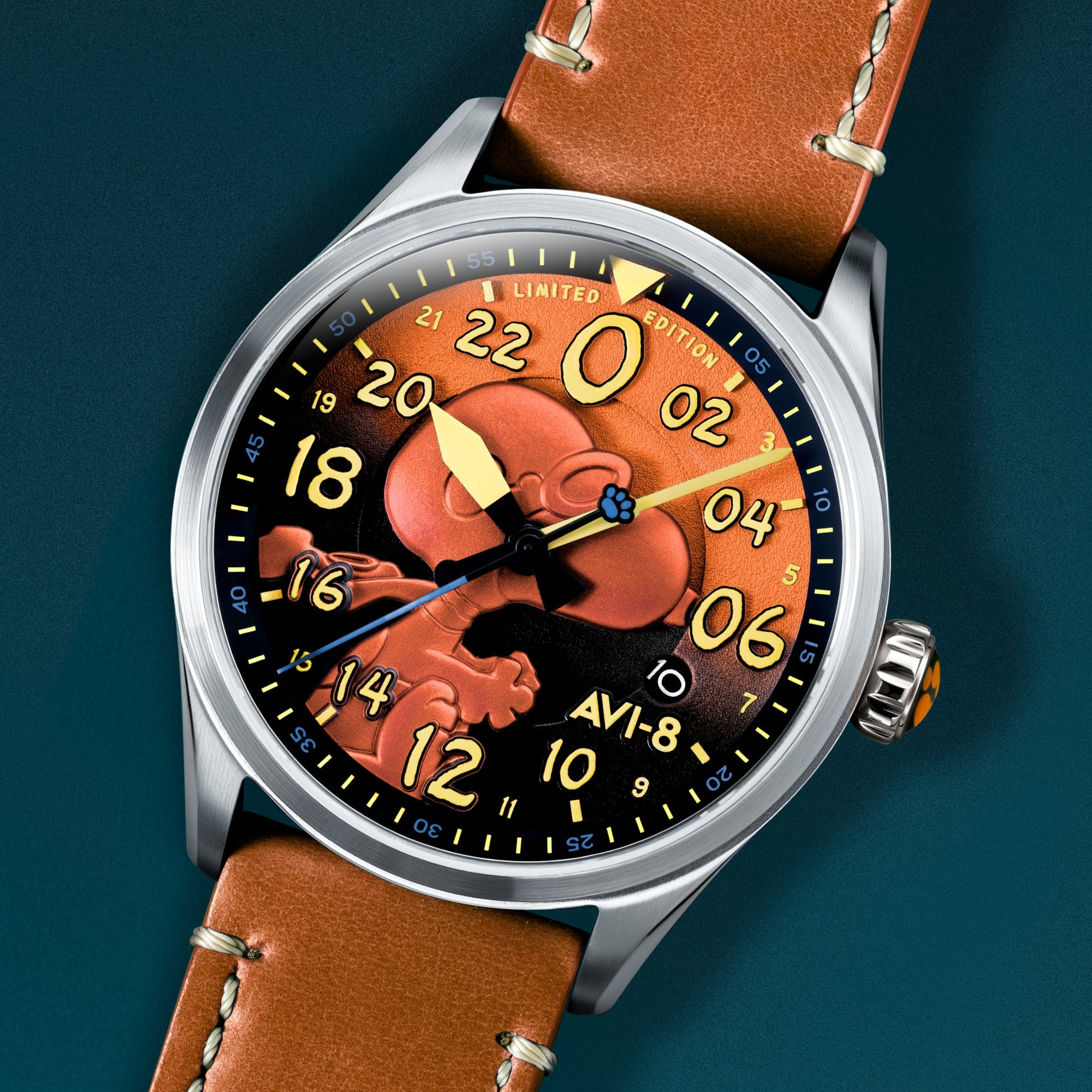 AVI-8 AVI-8 Spitfire Peanuts Snoopy Flying Ace 24 Hour Automatic Limited Edition Burnt Orange Men's Watch AV-4150-02