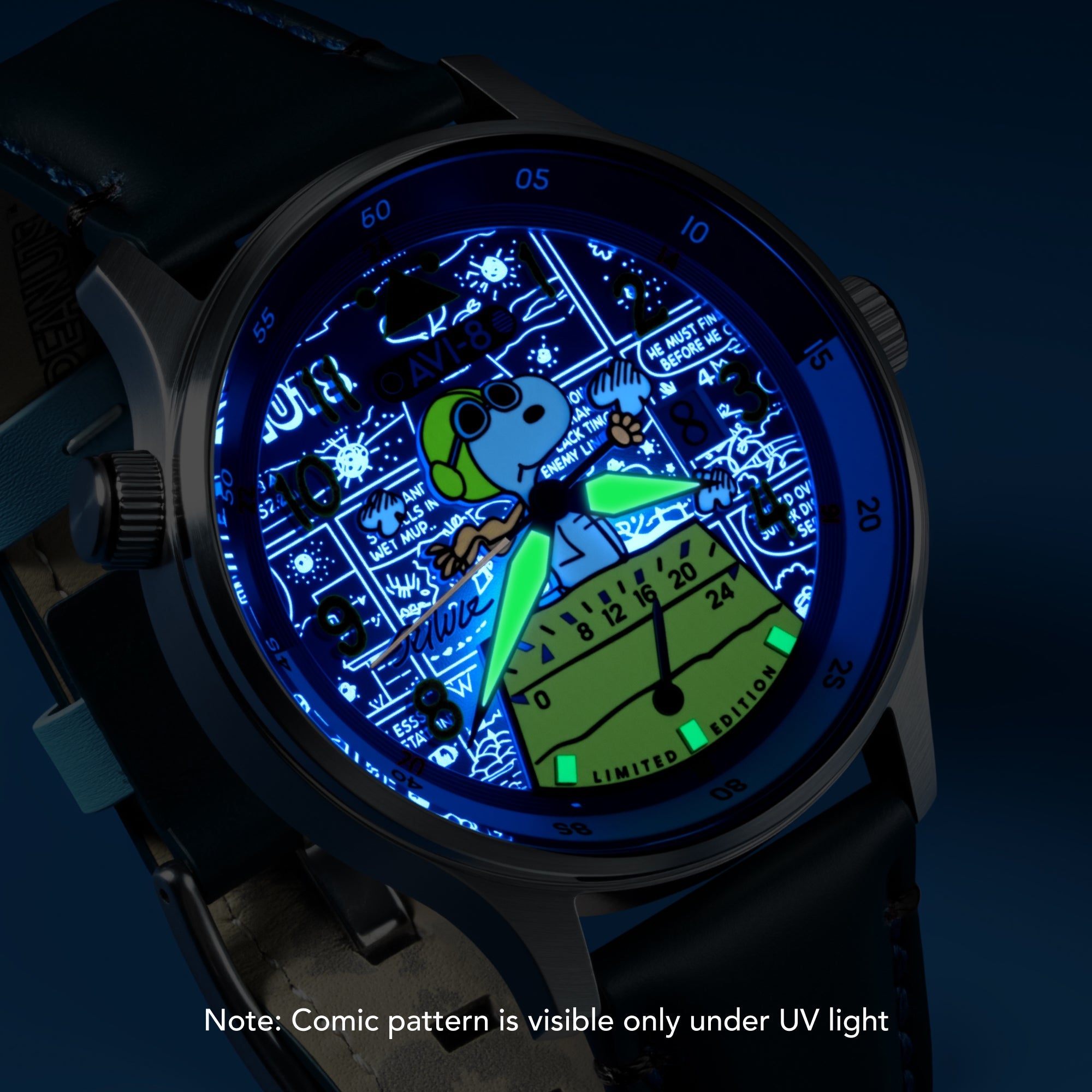 AVI-8 AVI-8 Hawker Hurricane Mckellar Dual Time Peanuts Snoopy Flying Ace Limited Edition Aero Blue Men's Watch AV-4151-02