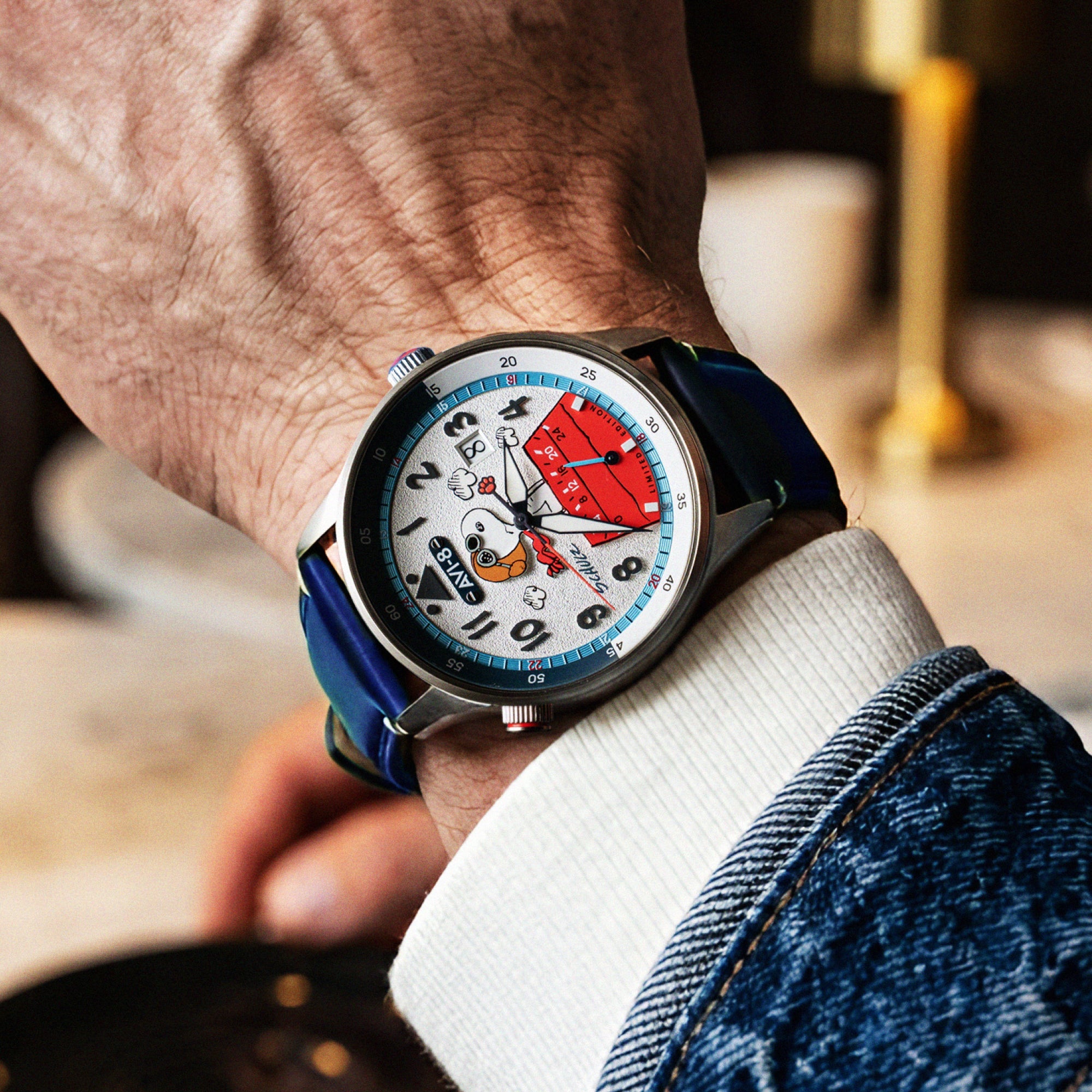 AVI-8 AVI-8 Hawker Hurricane Mckellar Dual Time Peanuts Snoopy Flying Ace Limited Edition Aero Blue Men's Watch AV-4151-02