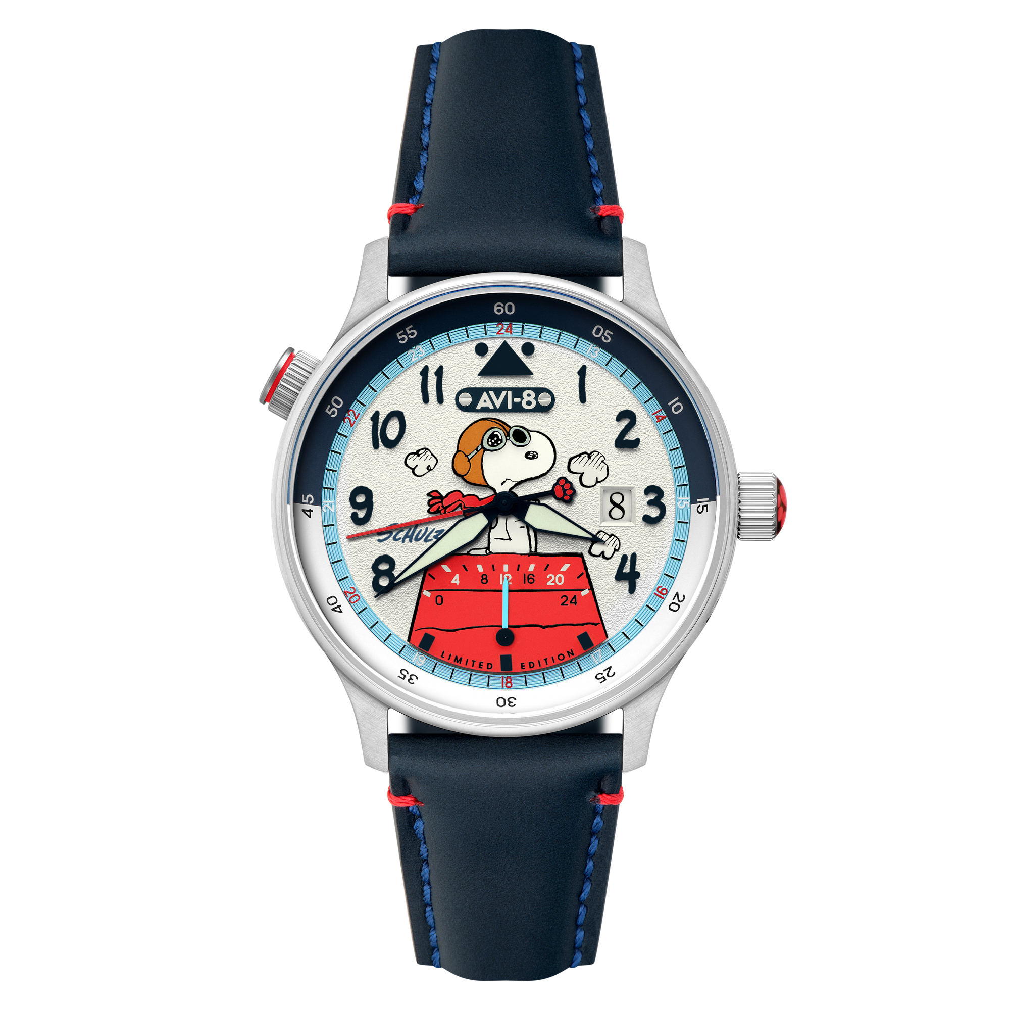 AVI-8 AVI-8 Hawker Hurricane Mckellar Dual Time Peanuts Snoopy Flying Ace Limited Edition Aero Blue Men's Watch AV-4151-02